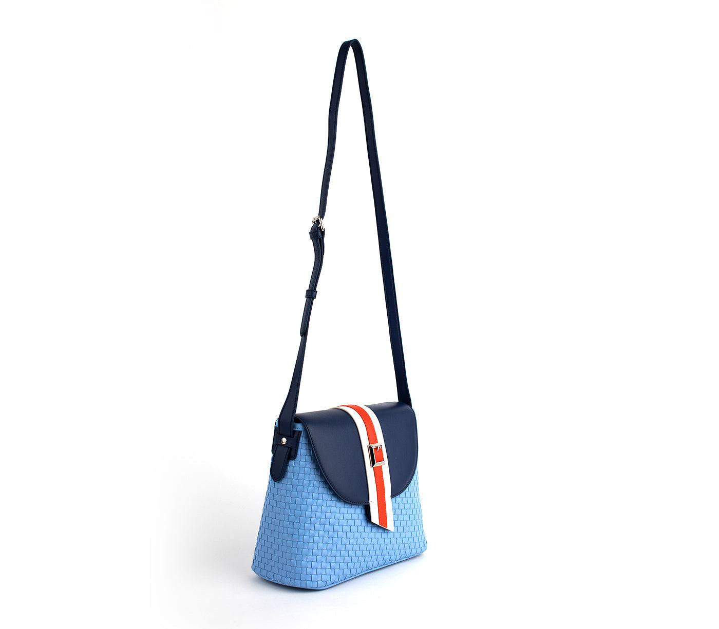 Kate - Blue Vegan Basket Weave Bag