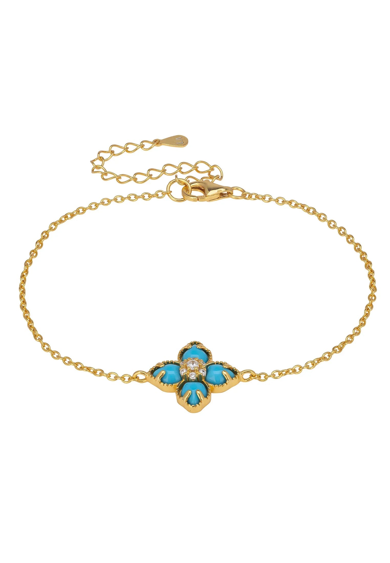 Flower Clover Turquoise Bracelet Gold