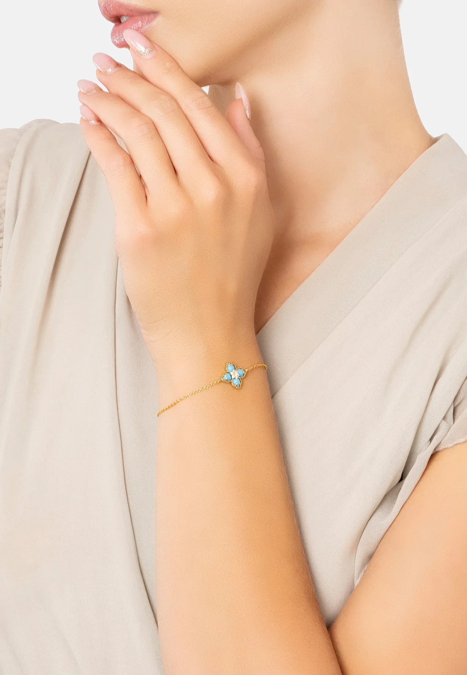 Flower Clover Turquoise Bracelet Gold
