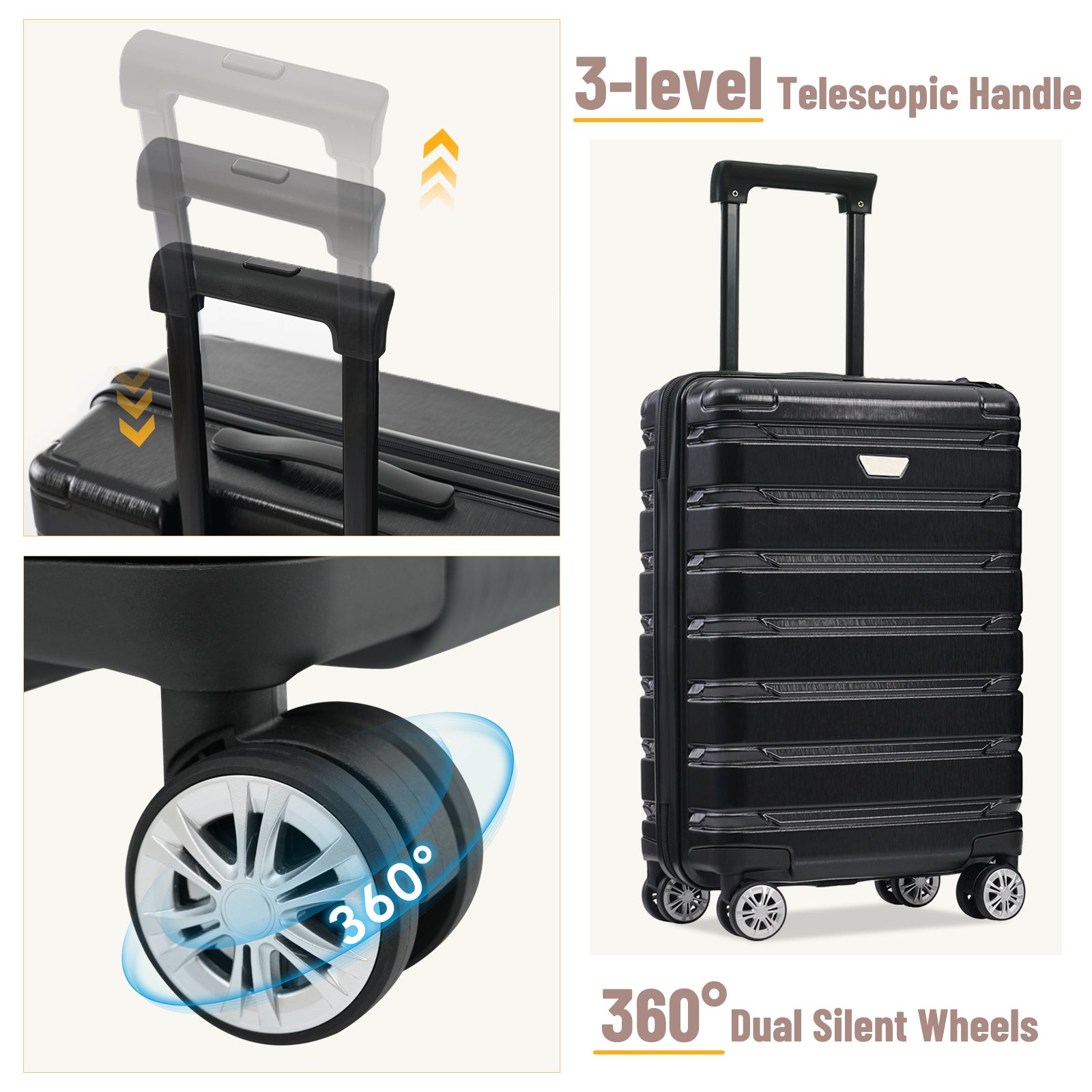 Hardshell Luggage Set 3 Piece, Durable ABS+PC Travel Suitcase With Spinner Wheels for Men Women (20/24/28 Inch)