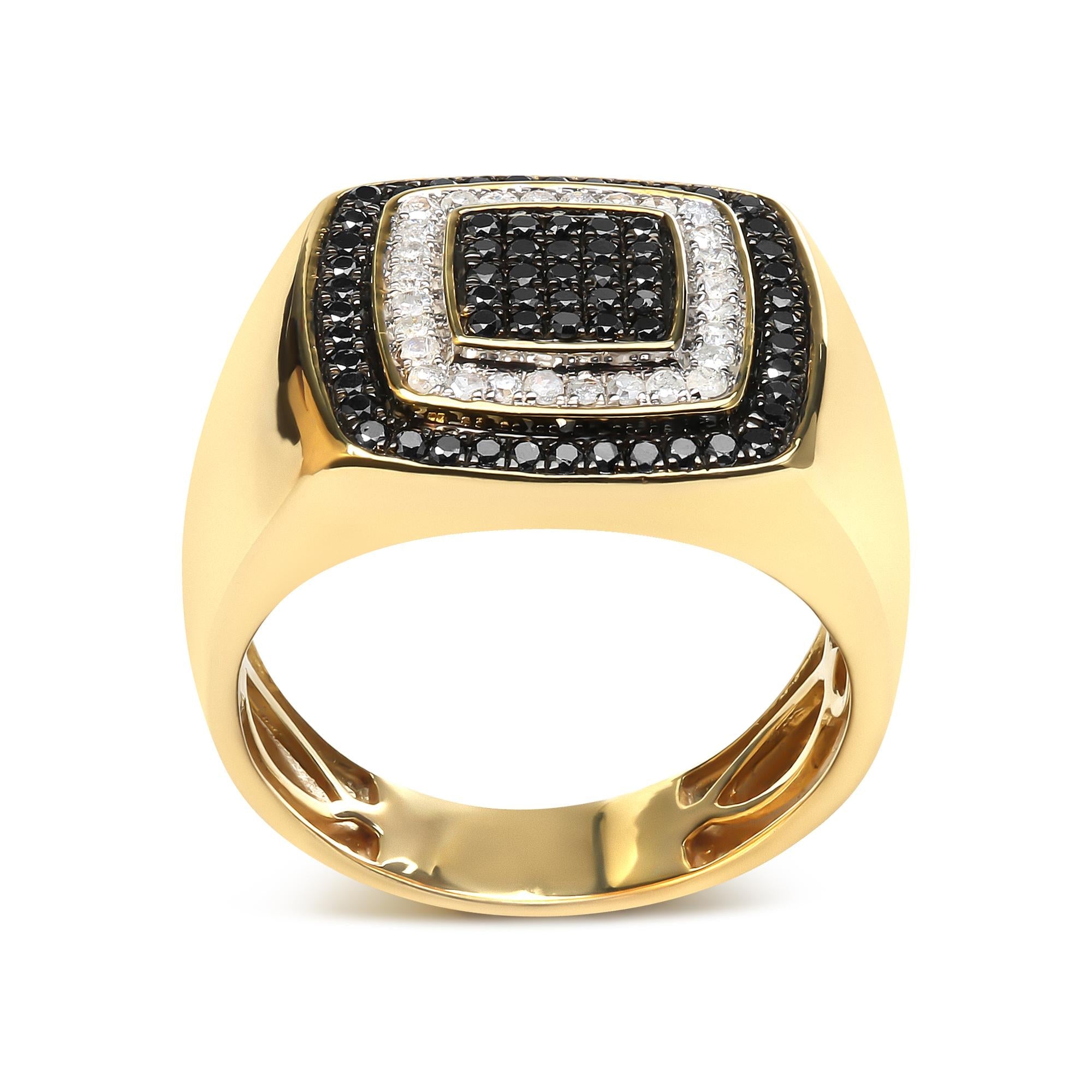 Men's 14K Yellow Gold Plated .925 Sterling Silver 3/4 Cttw White and Black Diamond Ring Band (Treated Black, I-J Color,