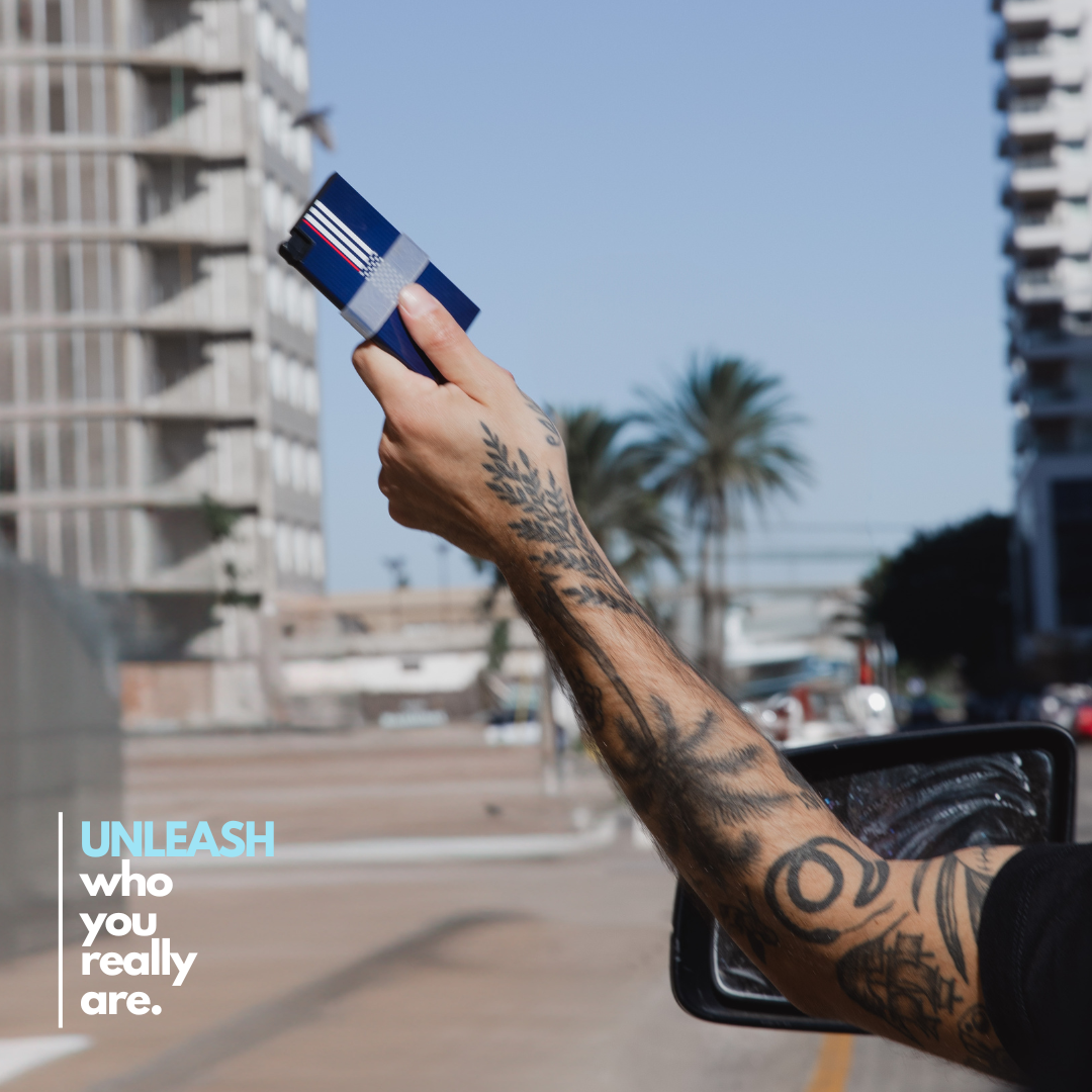 Stylish Ultra Slim Wallet RFID Blocking Premium Aluminum Card Holder W/Trigger to Slide Up Cards - Complete Packaging W/