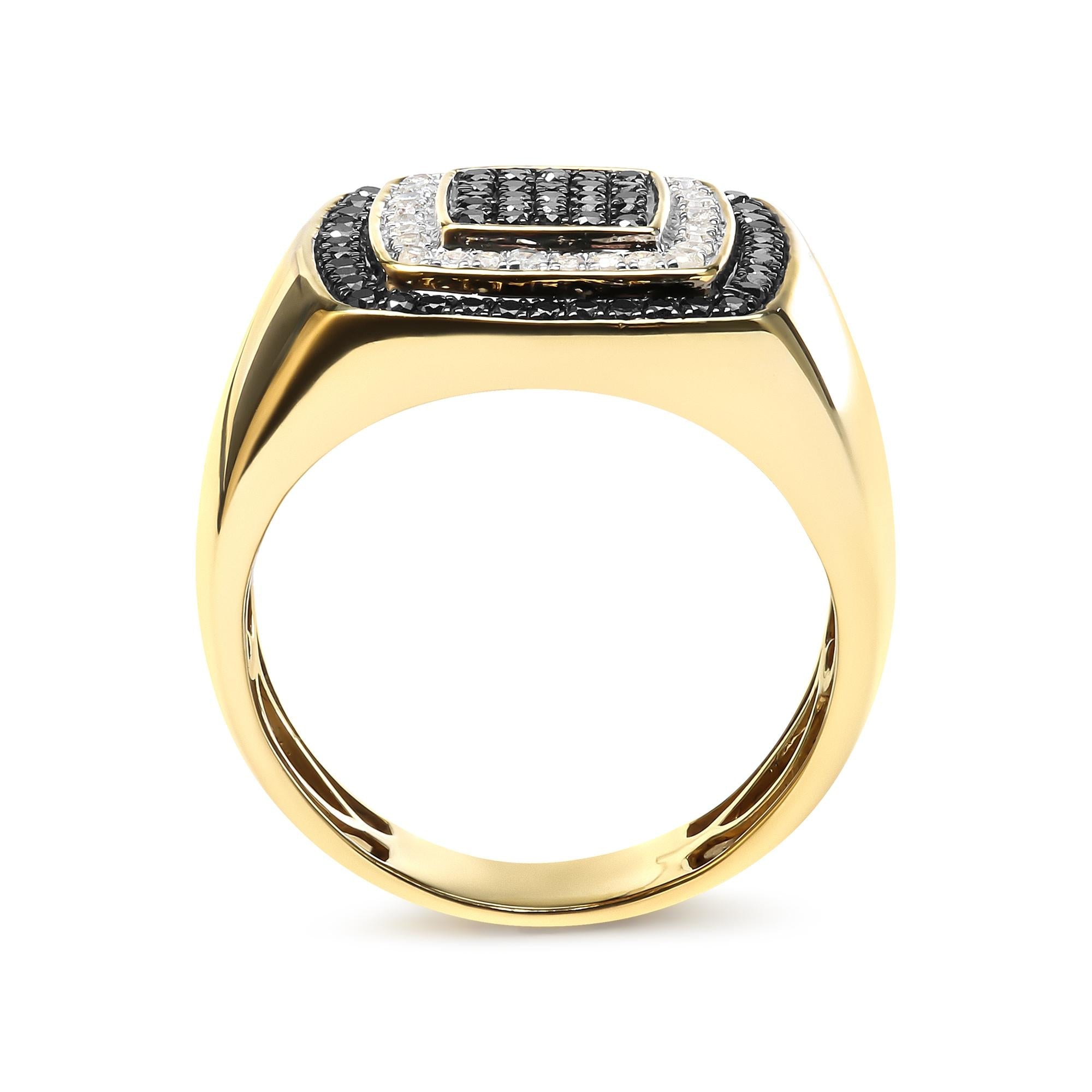 Men's 14K Yellow Gold Plated .925 Sterling Silver 3/4 Cttw White and Black Diamond Ring Band (Treated Black, I-J Color,