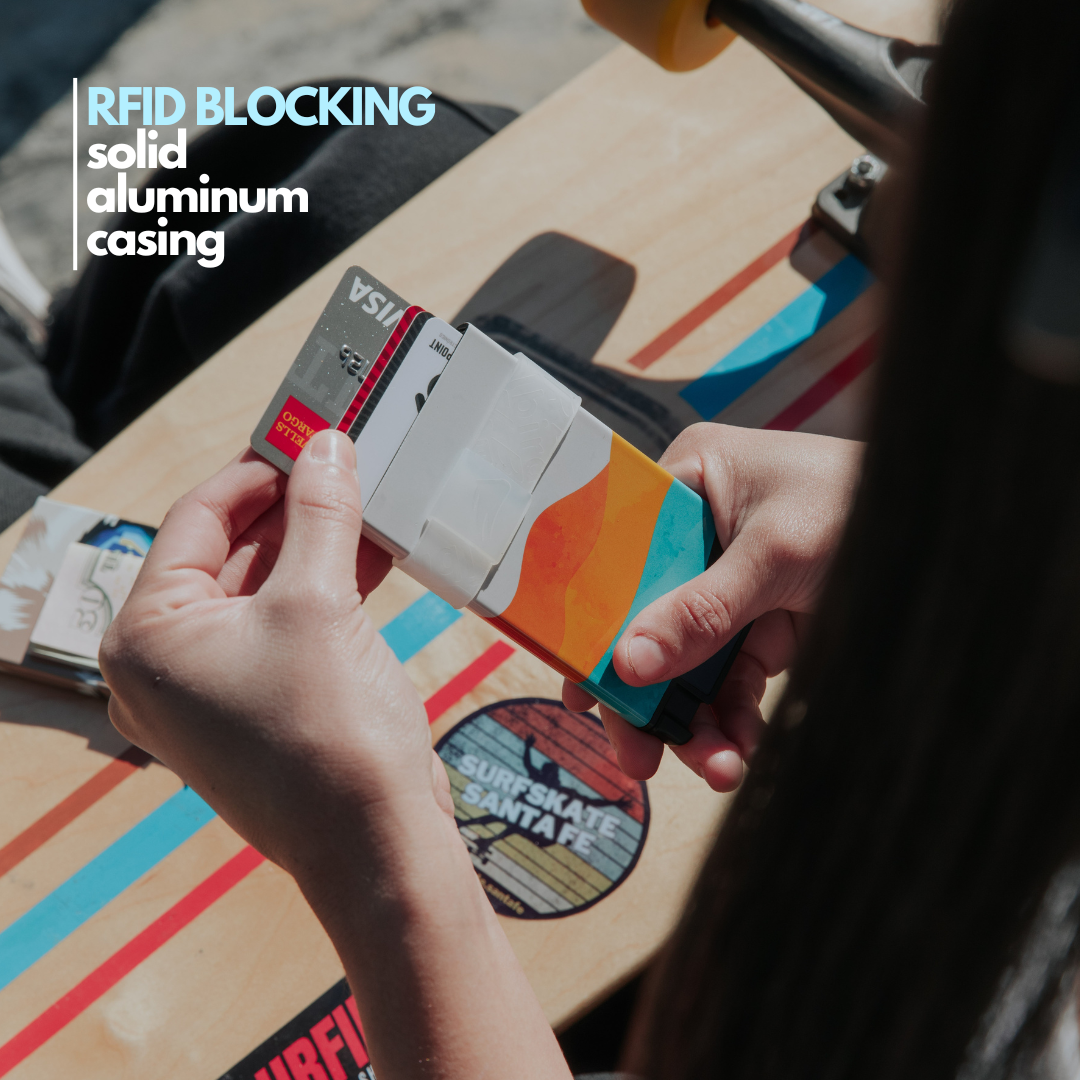 Stylish Ultra Slim Wallet RFID Blocking Premium Aluminum Card Holder W/Trigger to Slide Up Cards - Complete Packaging W/