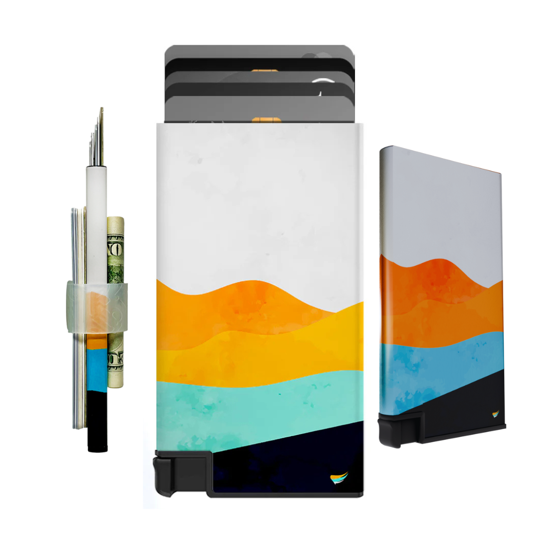 Stylish Ultra Slim Wallet RFID Blocking Premium Aluminum Card Holder W/Trigger to Slide Up Cards - Complete Packaging W/