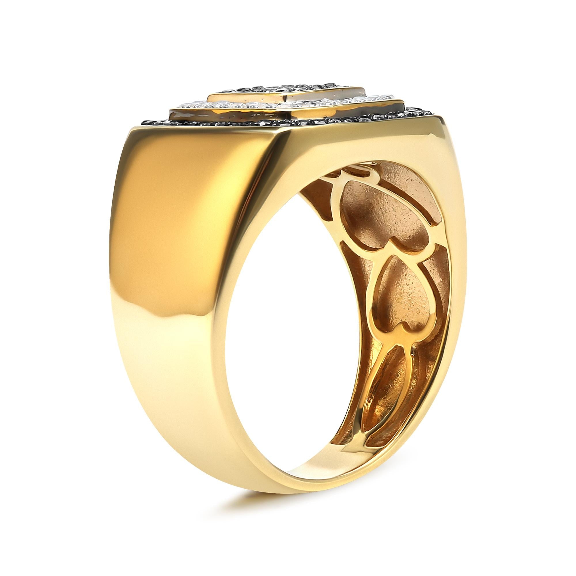 Men's 14K Yellow Gold Plated .925 Sterling Silver 3/4 Cttw White and Black Diamond Ring Band (Treated Black, I-J Color,