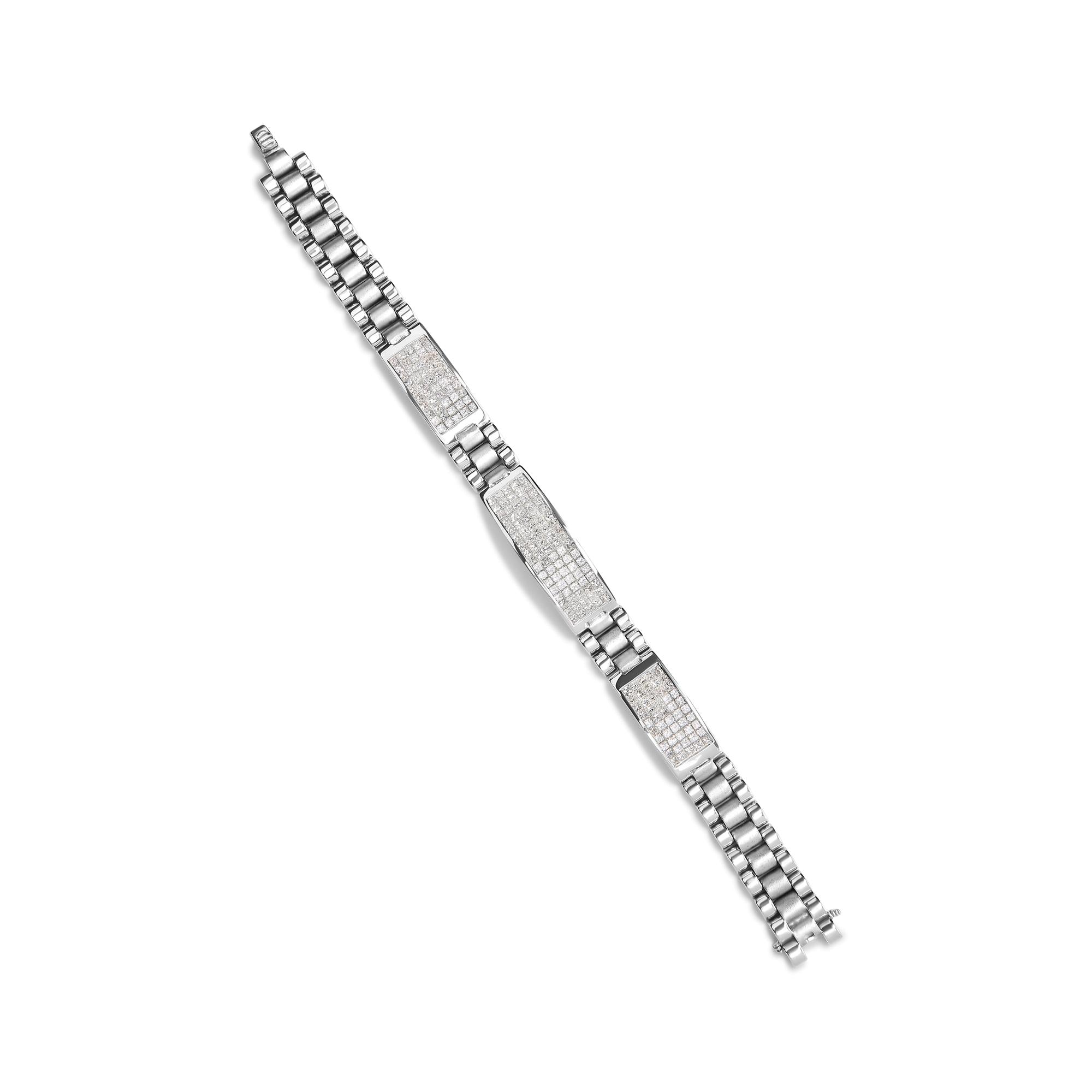 14K White Gold 12.0 Cttw Men's Invisible Set Princess Diamond Tennis Bracelet (G-H Color, VS1-VS2 Clarity) - Size 8.5