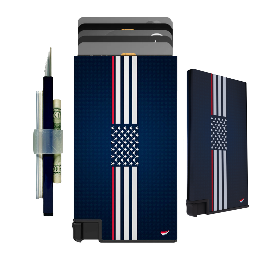 Stylish Ultra Slim Wallet RFID Blocking Premium Aluminum Card Holder W/Trigger to Slide Up Cards - Complete Packaging W/