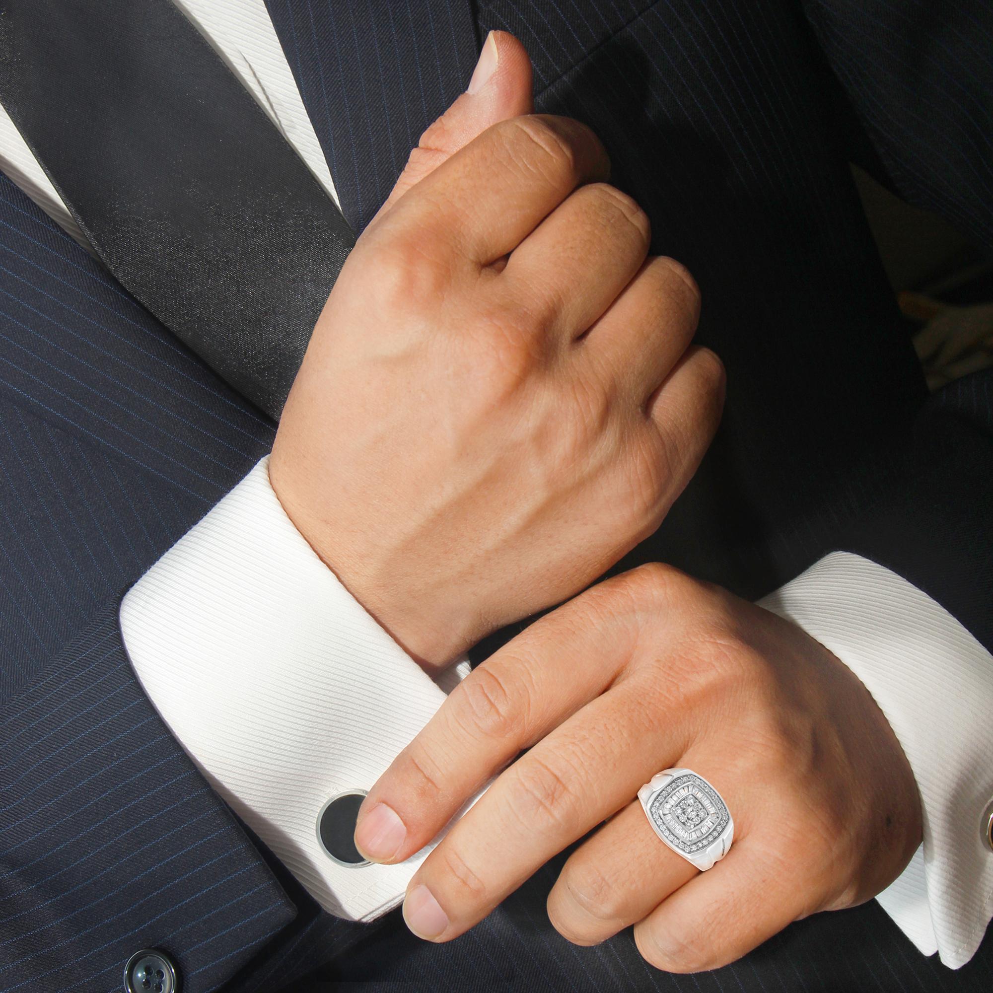 14K White Gold Men's Diamond Band Ring (1 Cttw, H-I Color, SI1-I2 Clarity)