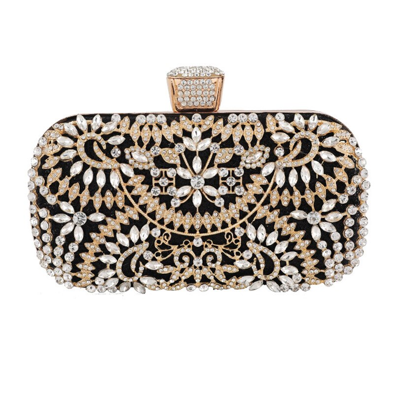 Diamond Evening Clutch Bag for Women Wedding Golden Clutch Purse Chain Shoulder Bag Small Party Handbag With Metal Handl