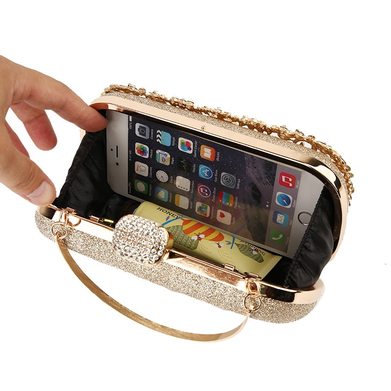Diamond Evening Clutch Bag for Women Wedding Golden Clutch Purse Chain Shoulder Bag Small Party Handbag With Metal Handl