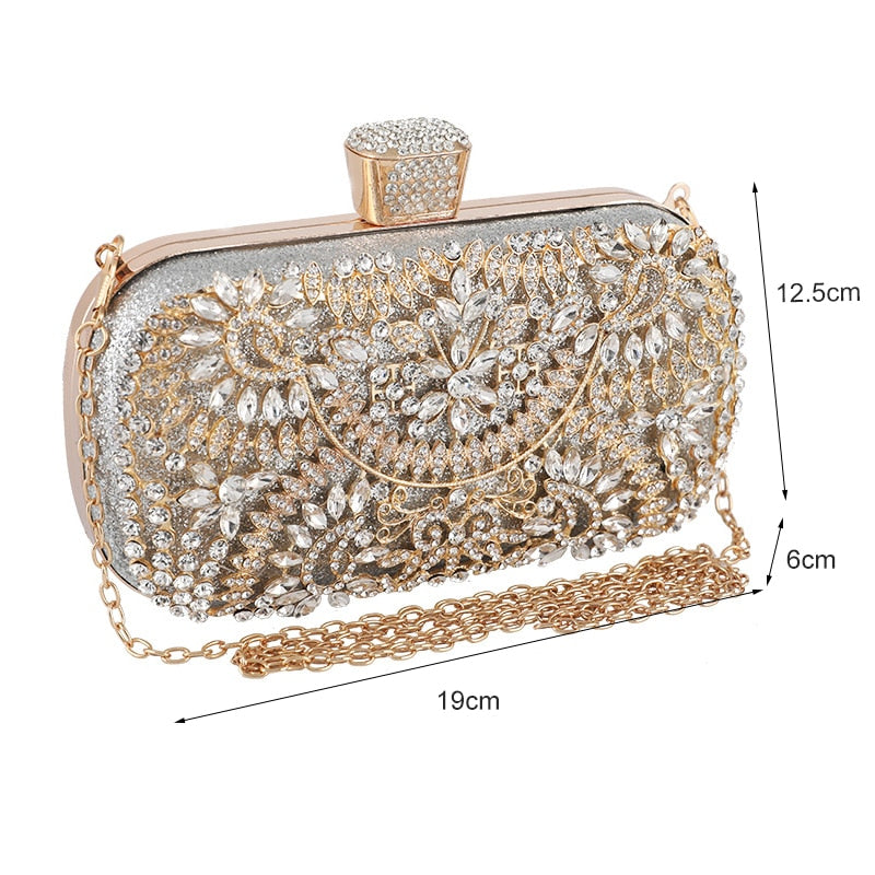 Diamond Evening Clutch Bag for Women Wedding Golden Clutch Purse Chain Shoulder Bag Small Party Handbag With Metal Handl