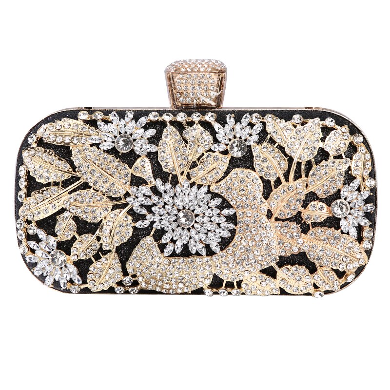 Diamond Evening Clutch Bag for Women Wedding Golden Clutch Purse Chain Shoulder Bag Small Party Handbag With Metal Handl