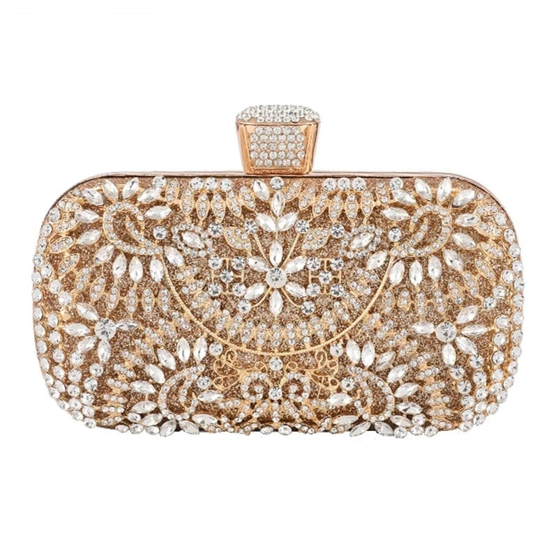 Diamond Evening Clutch Bag for Women Wedding Golden Clutch Purse Chain Shoulder Bag Small Party Handbag With Metal Handl