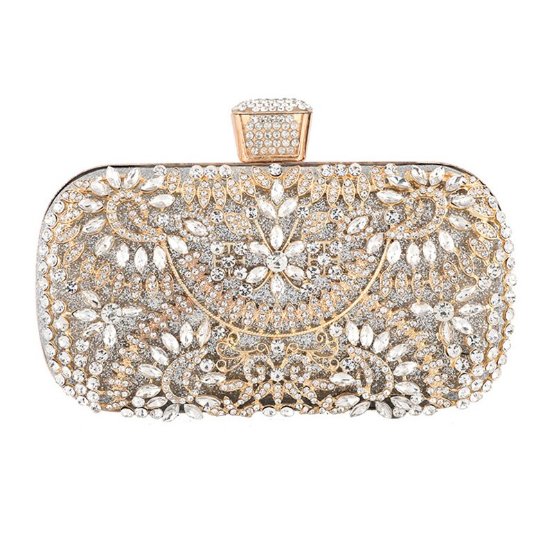 Diamond Evening Clutch Bag for Women Wedding Golden Clutch Purse Chain Shoulder Bag Small Party Handbag With Metal Handl