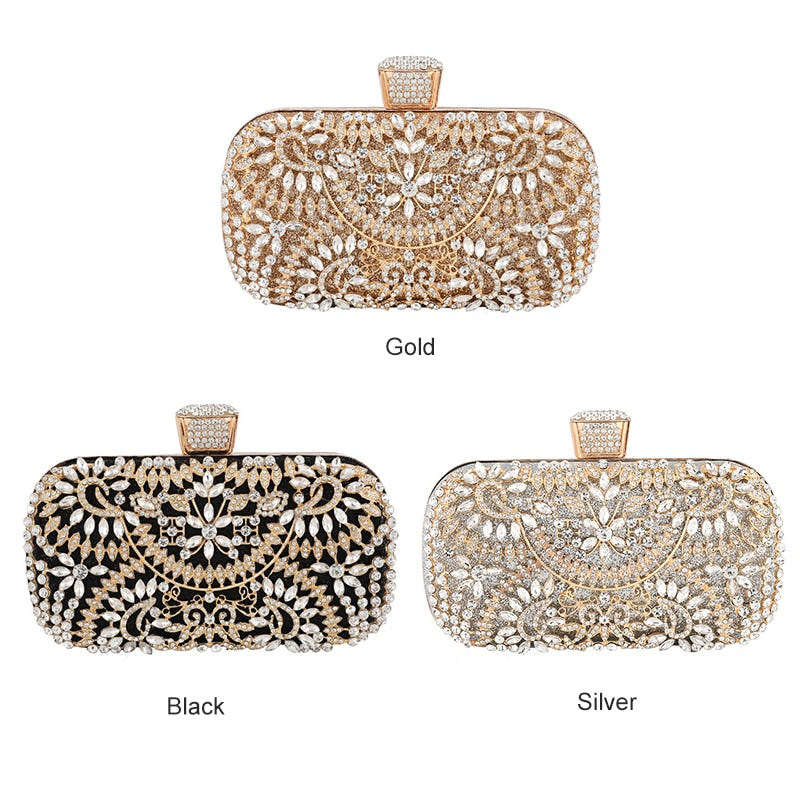 Diamond Evening Clutch Bag for Women Wedding Golden Clutch Purse Chain Shoulder Bag Small Party Handbag With Metal Handl