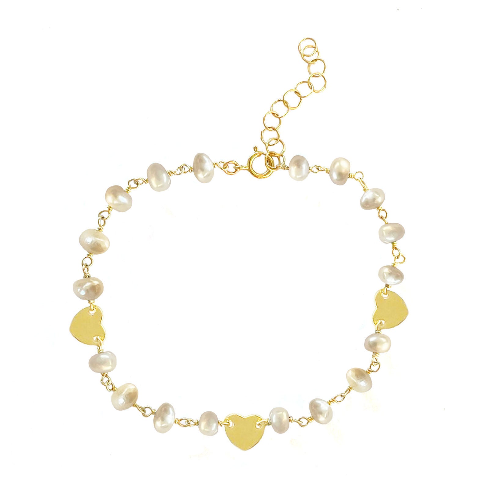 Pearl and Heart Charm Bracelet