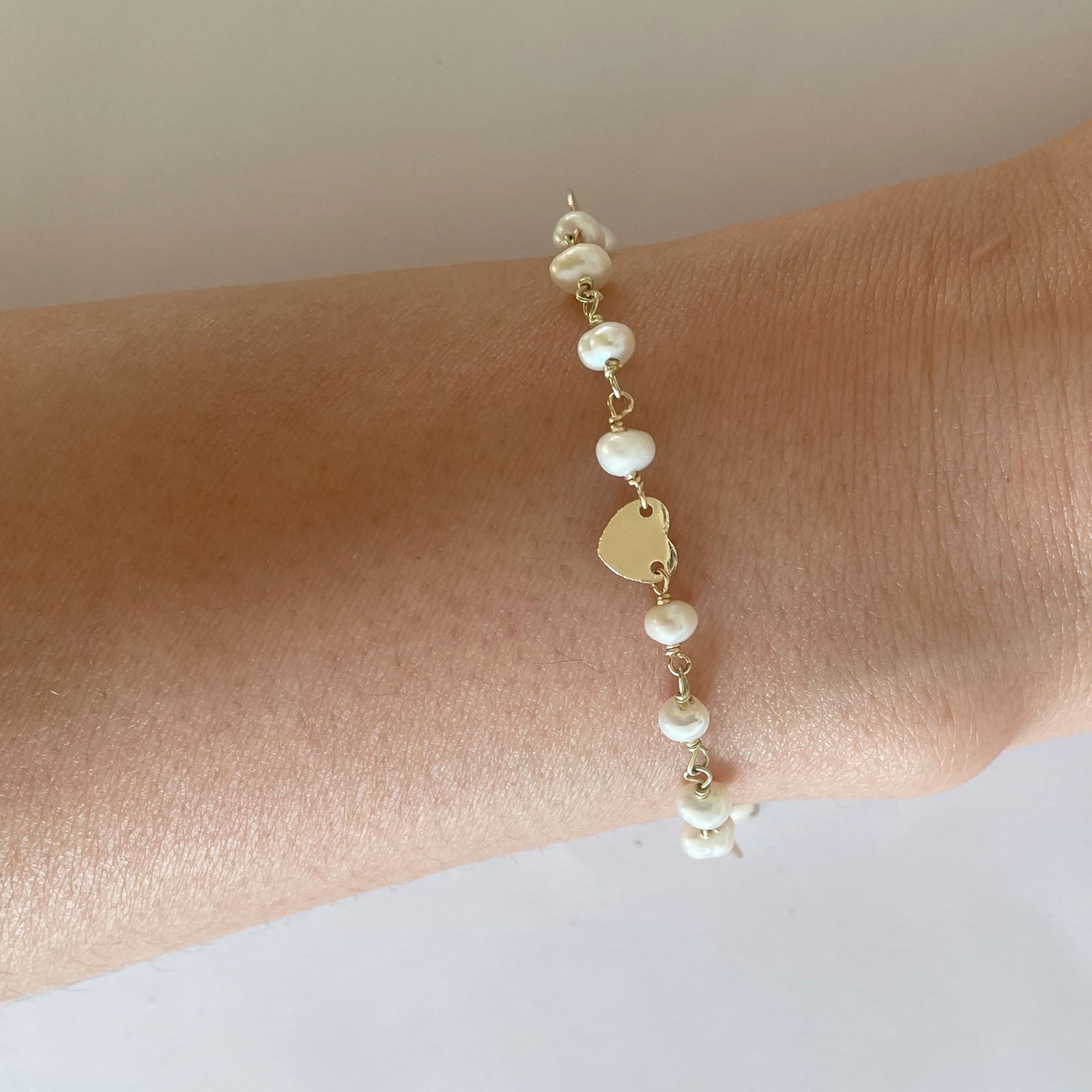 Pearl and Heart Charm Bracelet