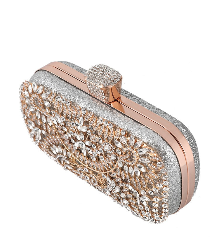 Diamond Evening Clutch Bag for Women Wedding Golden Clutch Purse Chain Shoulder Bag Small Party Handbag With Metal Handl