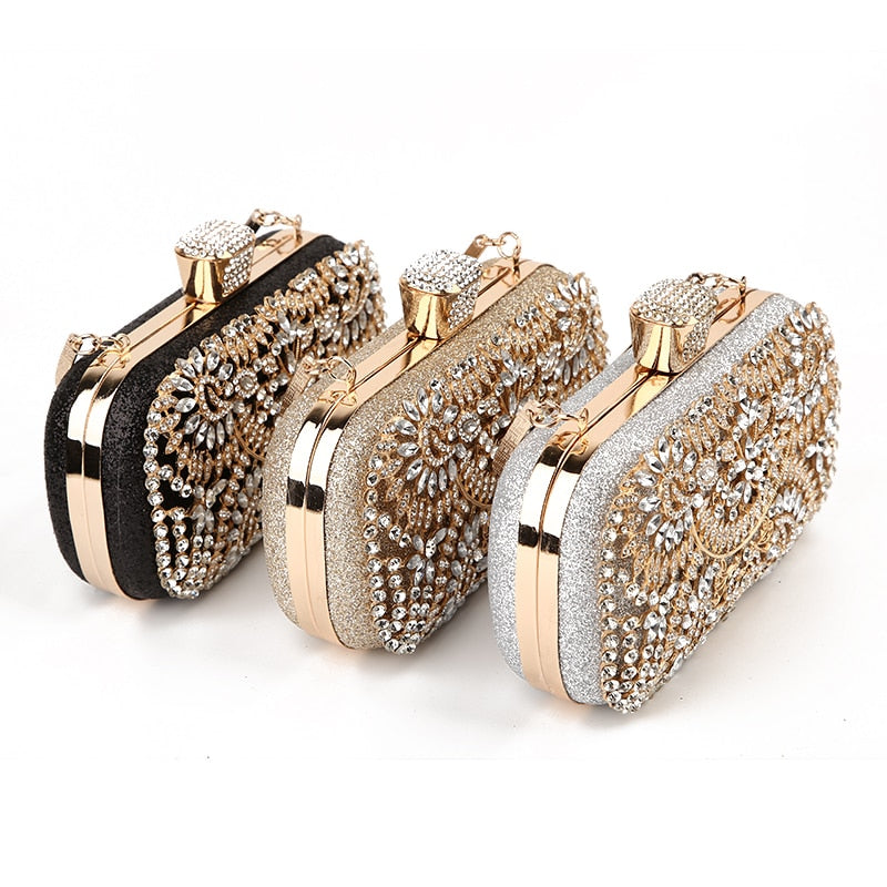 Diamond Evening Clutch Bag for Women Wedding Golden Clutch Purse Chain Shoulder Bag Small Party Handbag With Metal Handl