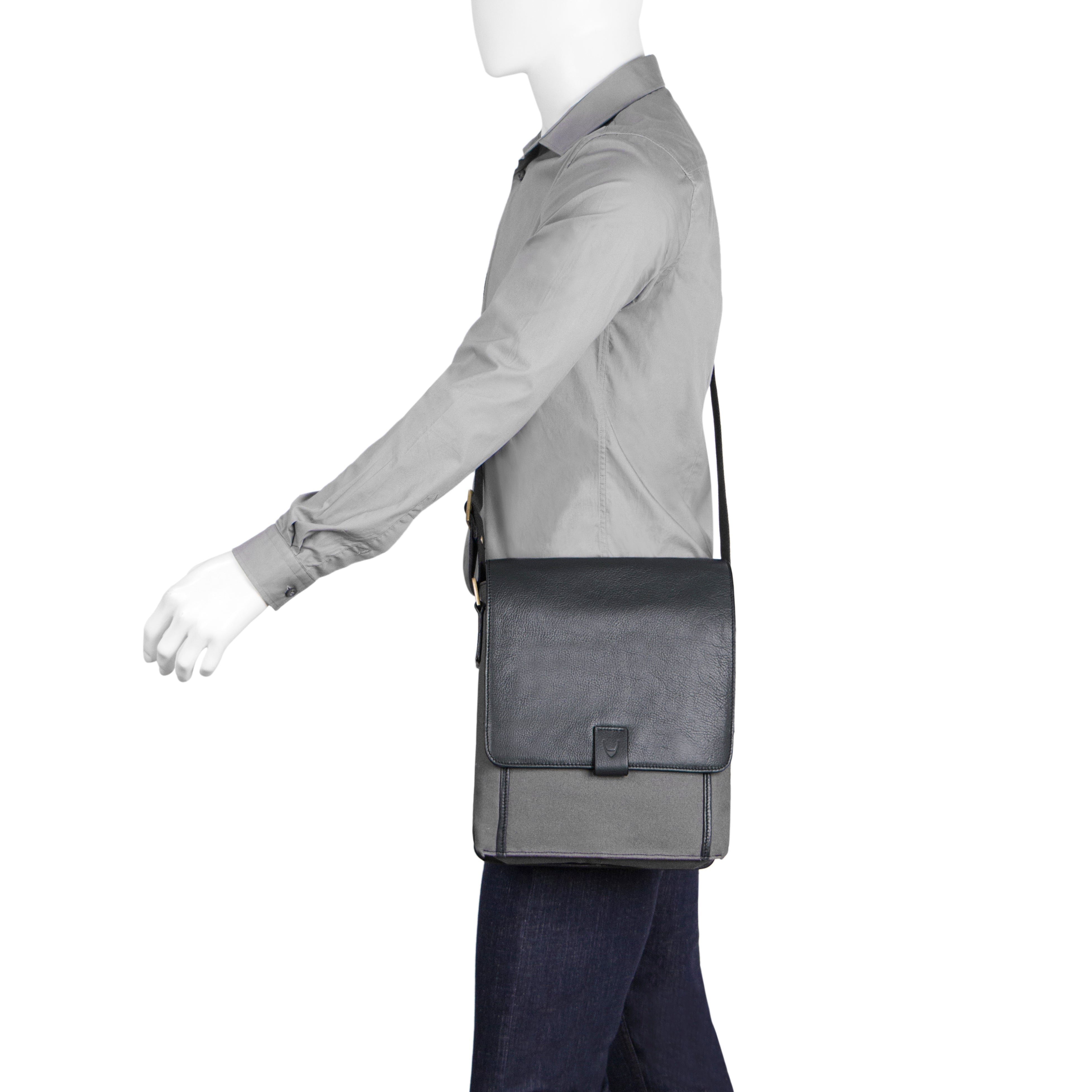 Aiden Genuine Leather and Canvas Medium Crossbody Men/Women Shoulder Messenger Bag/Travel Bag / 10.5" iPad Bag