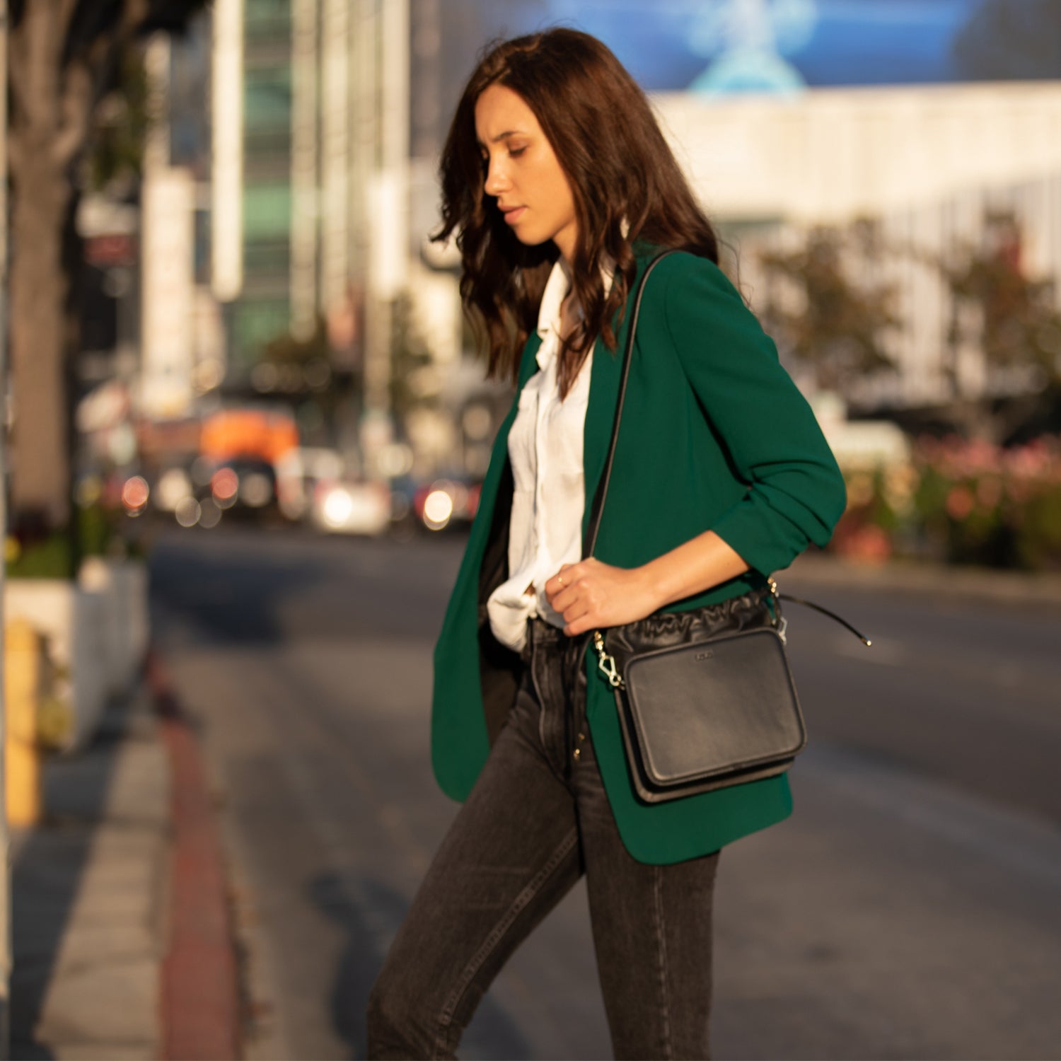 SUSU Leather Bucket Bag Black Purse Drawstring Design Medium Size Bag