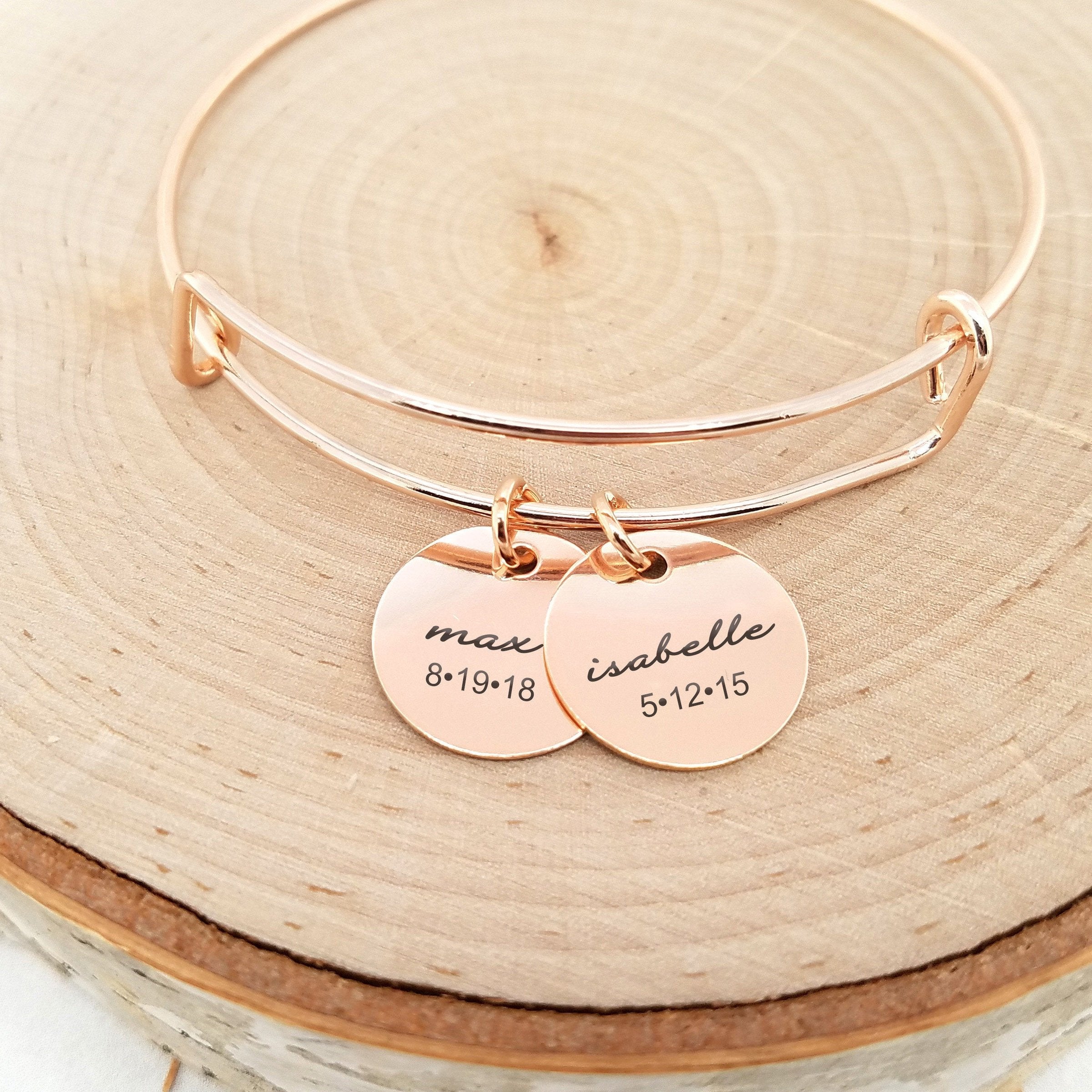 Personalized Gold Bangle - Kids Name & Date Bracelet