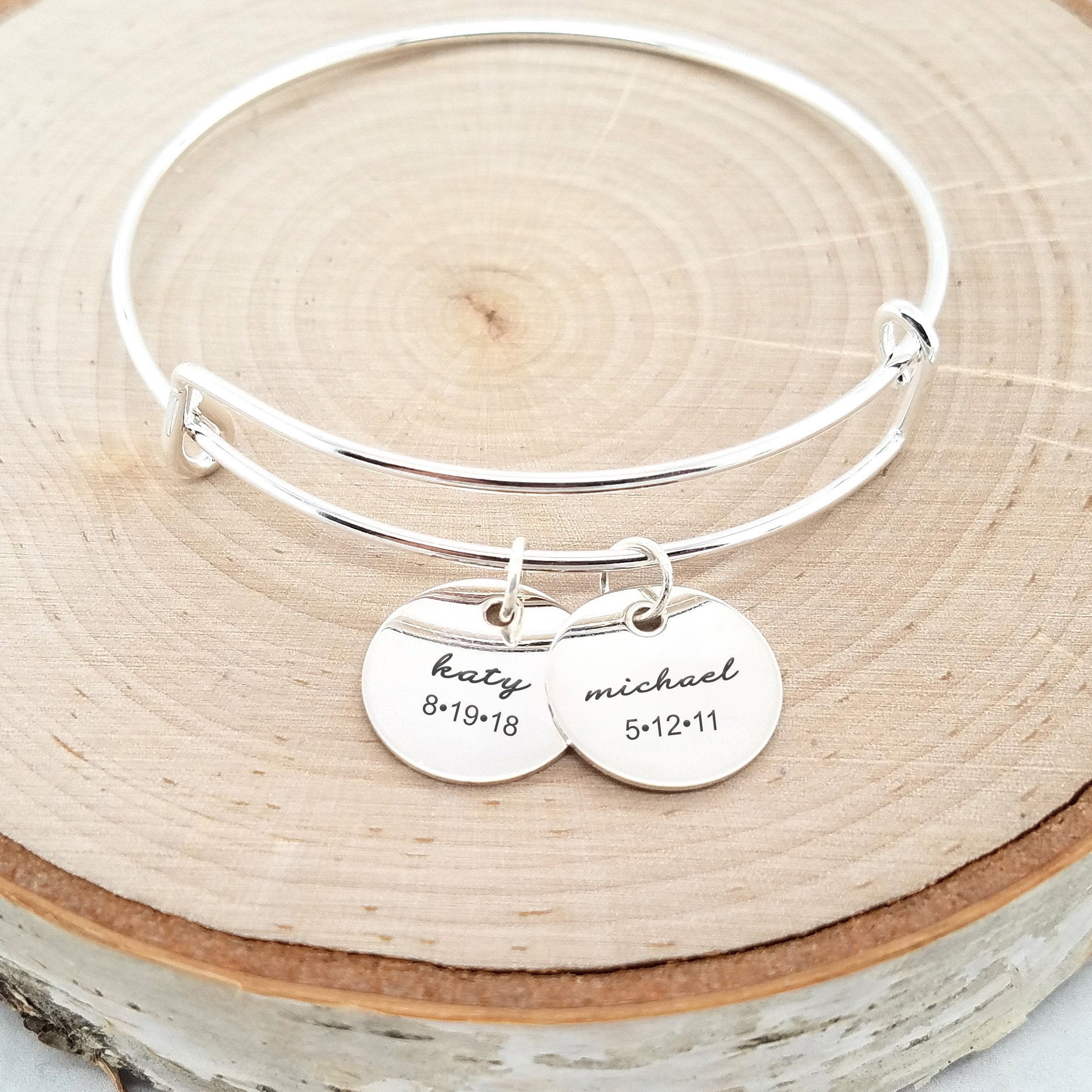 Personalized Gold Bangle - Kids Name & Date Bracelet