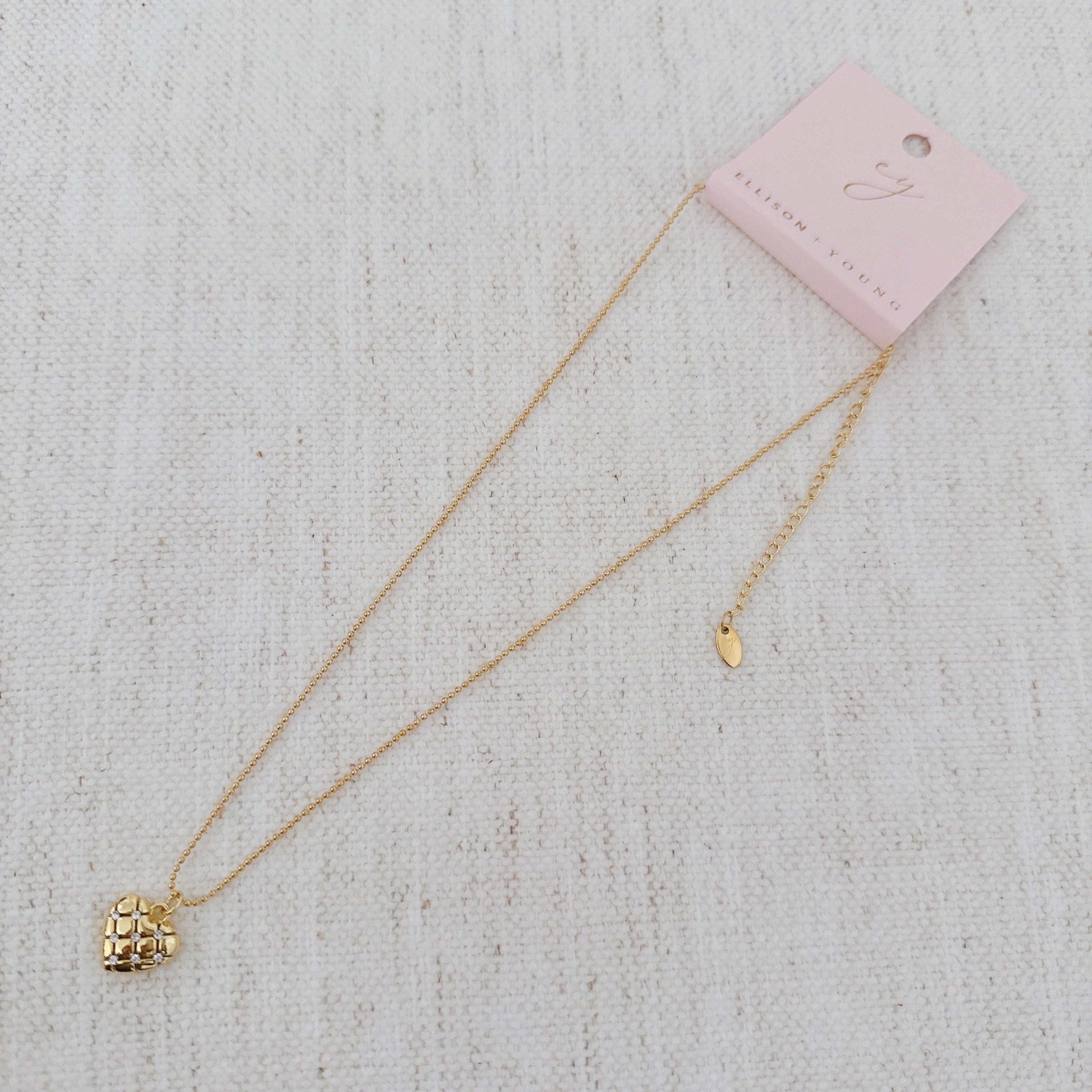 Quilted Luxe Heart Charm Necklace