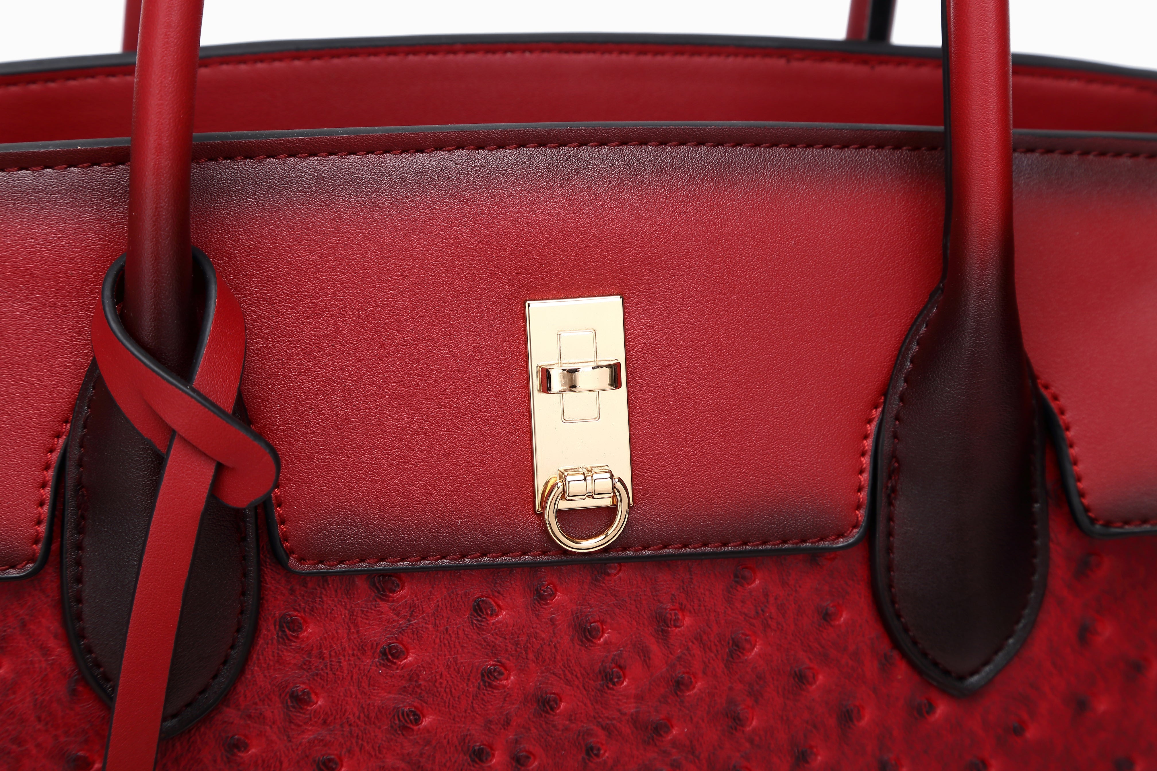 Brangio Italy Ostrich-Embossed Luxury Handbag – Neutral Faux Leather Satchel Purse With Gold Lock Accent | U.S.A. Compan