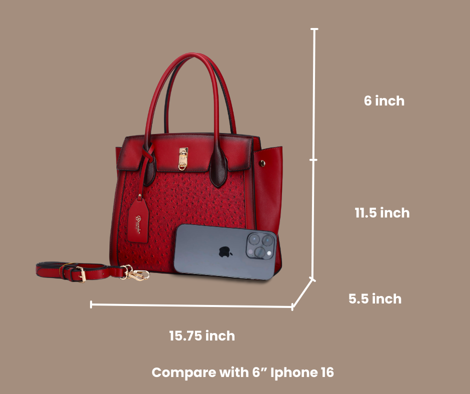 Brangio Italy Ostrich-Embossed Luxury Handbag – Neutral Faux Leather Satchel Purse With Gold Lock Accent | U.S.A. Compan