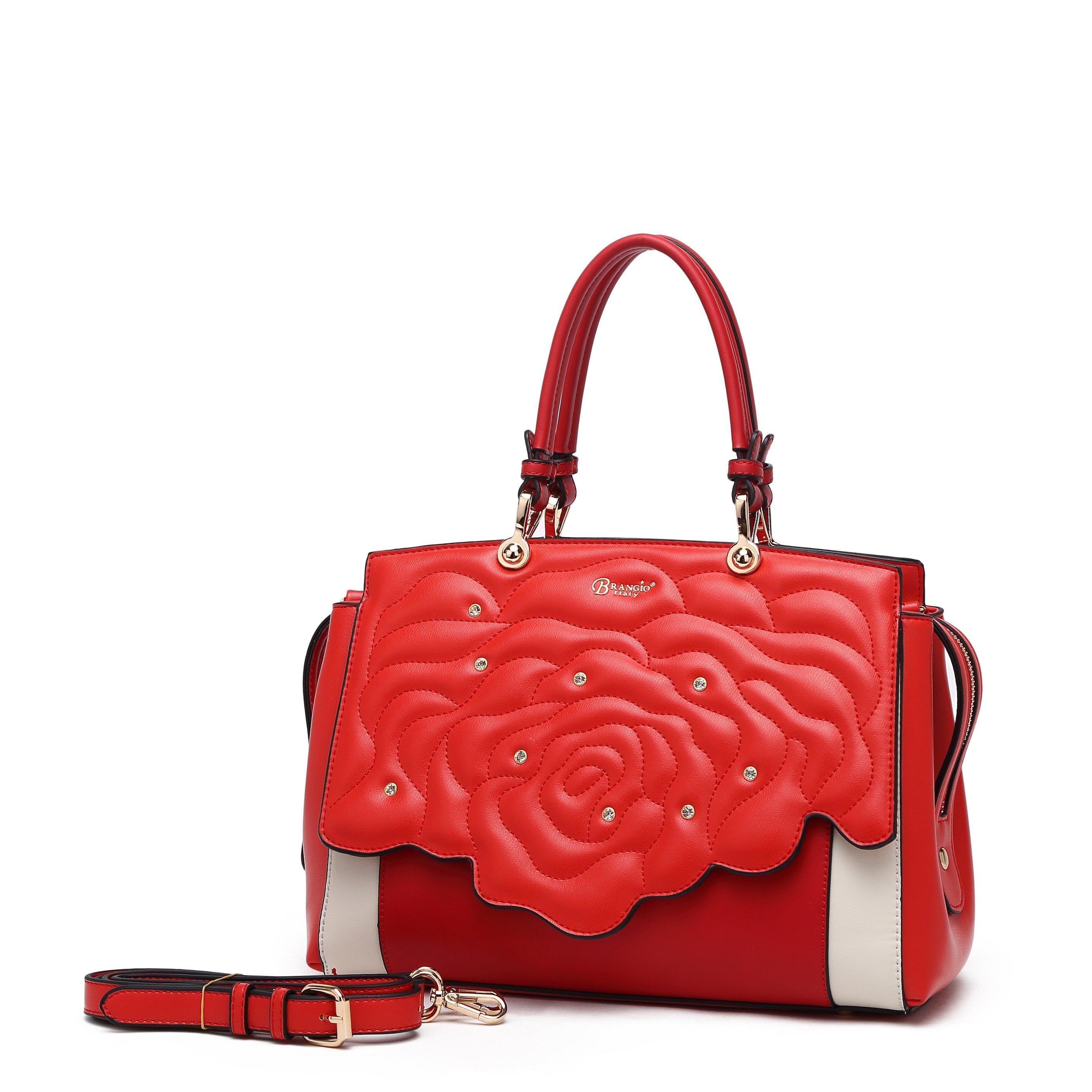 Rosette 3d Crystal Vegan Leather Handbag + Wallet