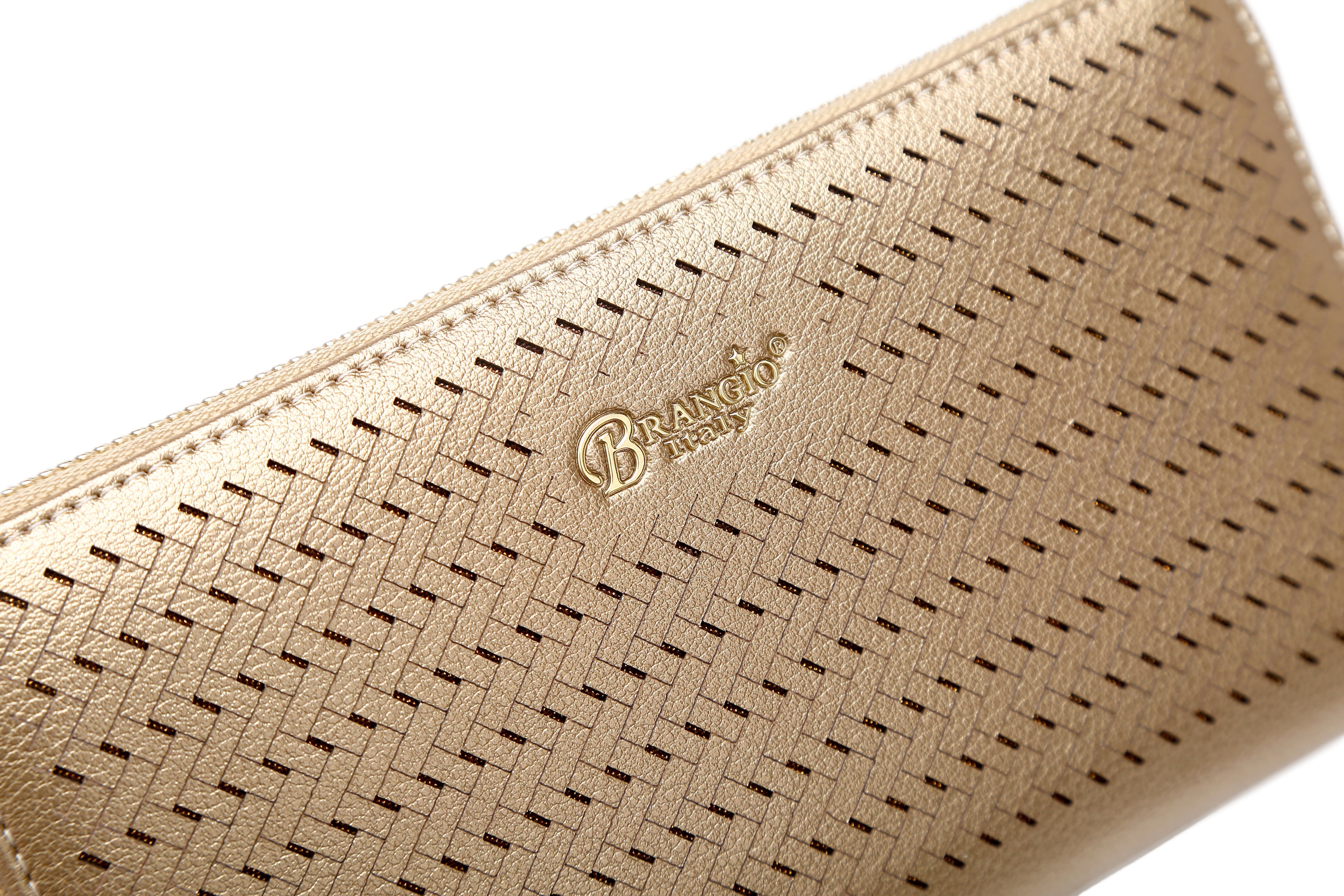Brangio Elegant Perforated Gold Wristlet Wallet