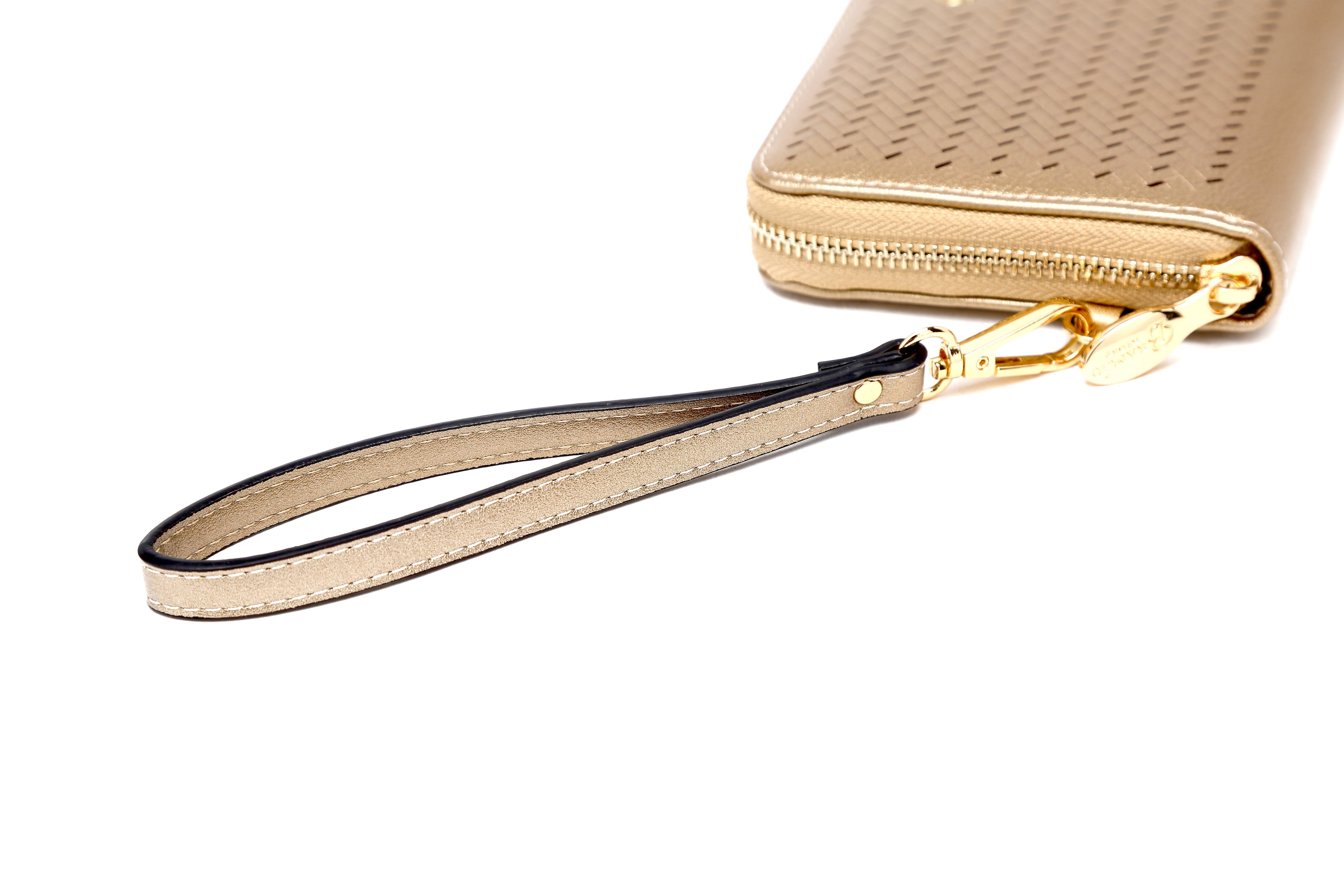 Brangio Elegant Perforated Gold Wristlet Wallet