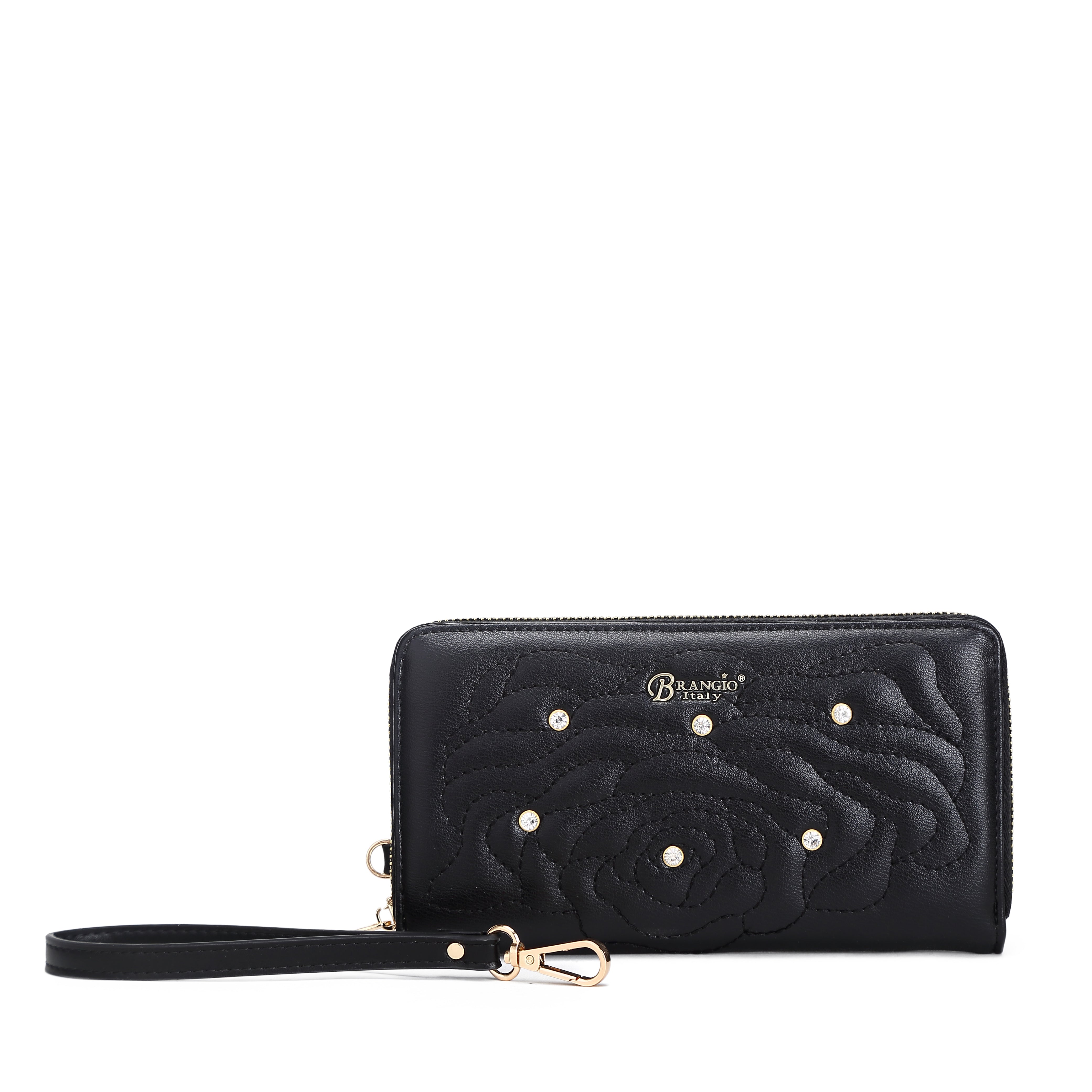 Rosette 3d Crystal Vegan Leather Handbag + Wallet