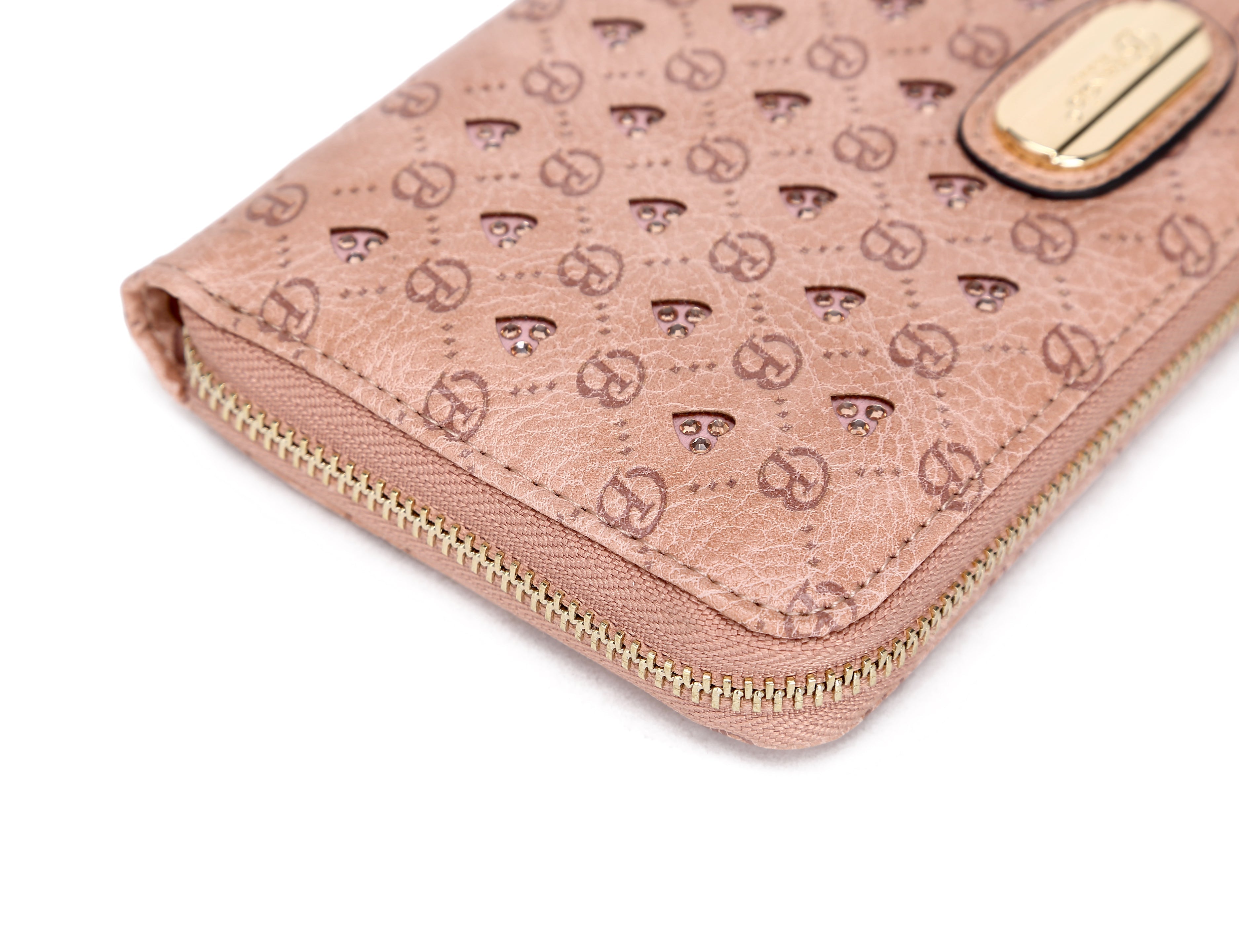 Brangio Italy Red Monogram Wristlet Wallet – Faux Leather Zip-Around Clutch With Heart & “B” Embossing and Gold Logo Pla