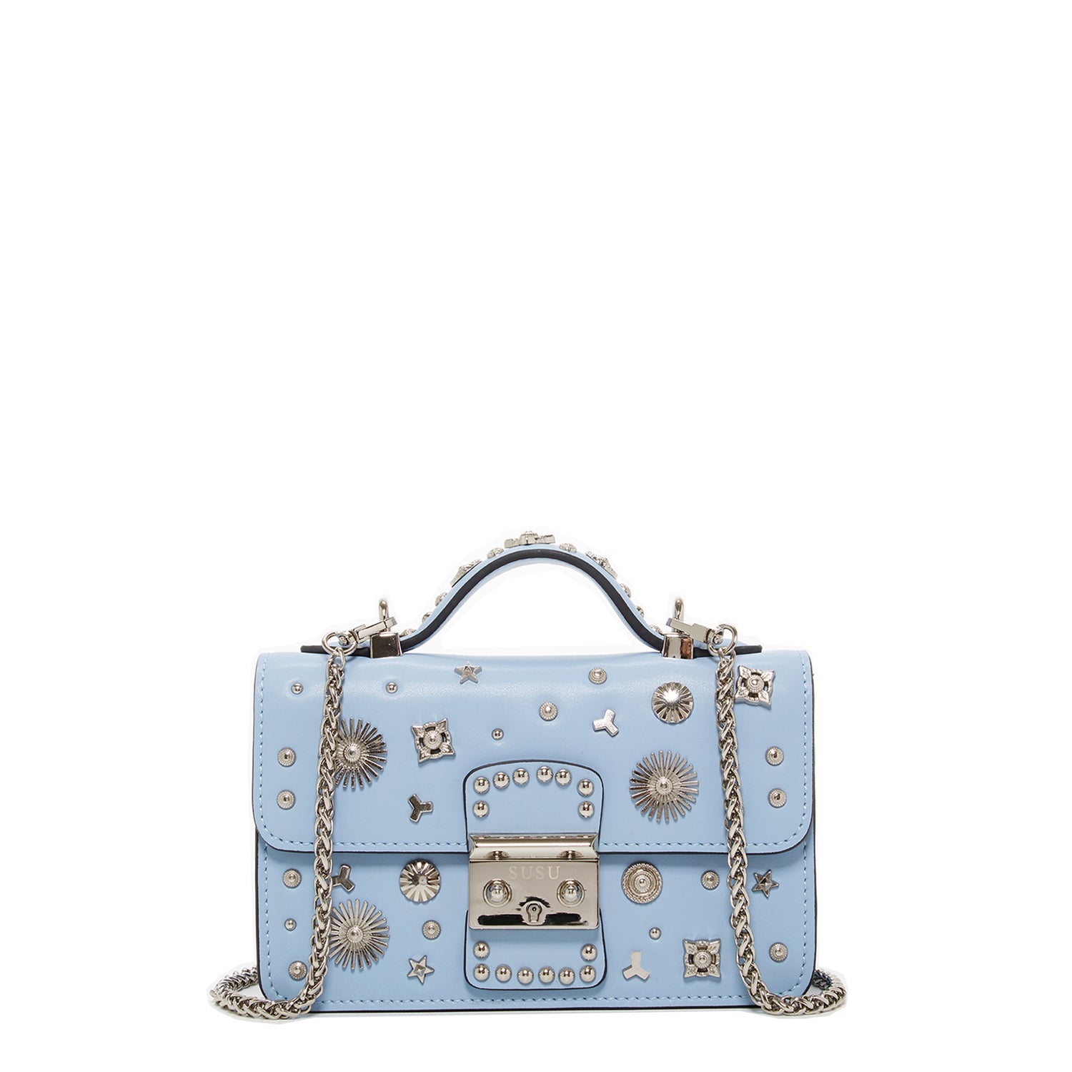 SUSU Studded Small Leather Crossbody Bag Sky Blue Purse Baby Blue Women's Handbag