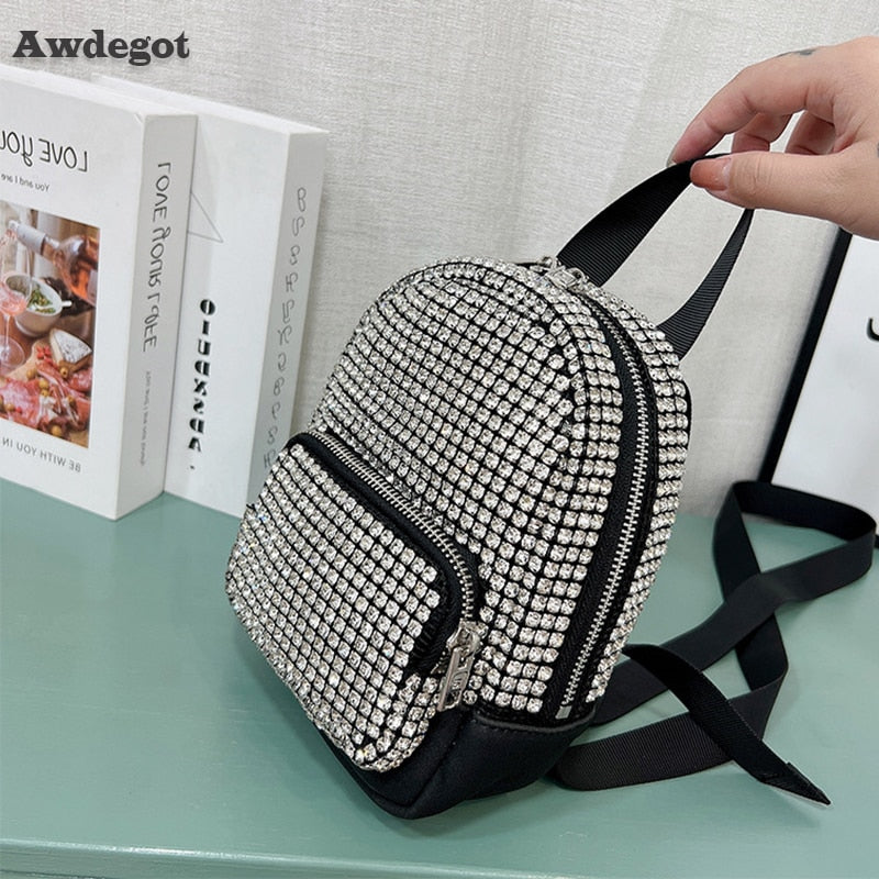 Mini Backpack Women's Fashion Bags 2022 Luxury Artificial Diamond Purse Crystal Mini Crossbody Handbags Small Shoulder B