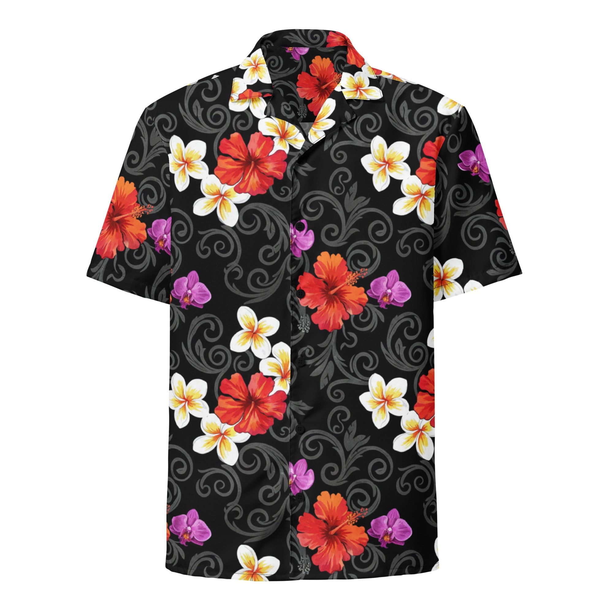 Black Aloha Print 2 Unisex Button Shirt