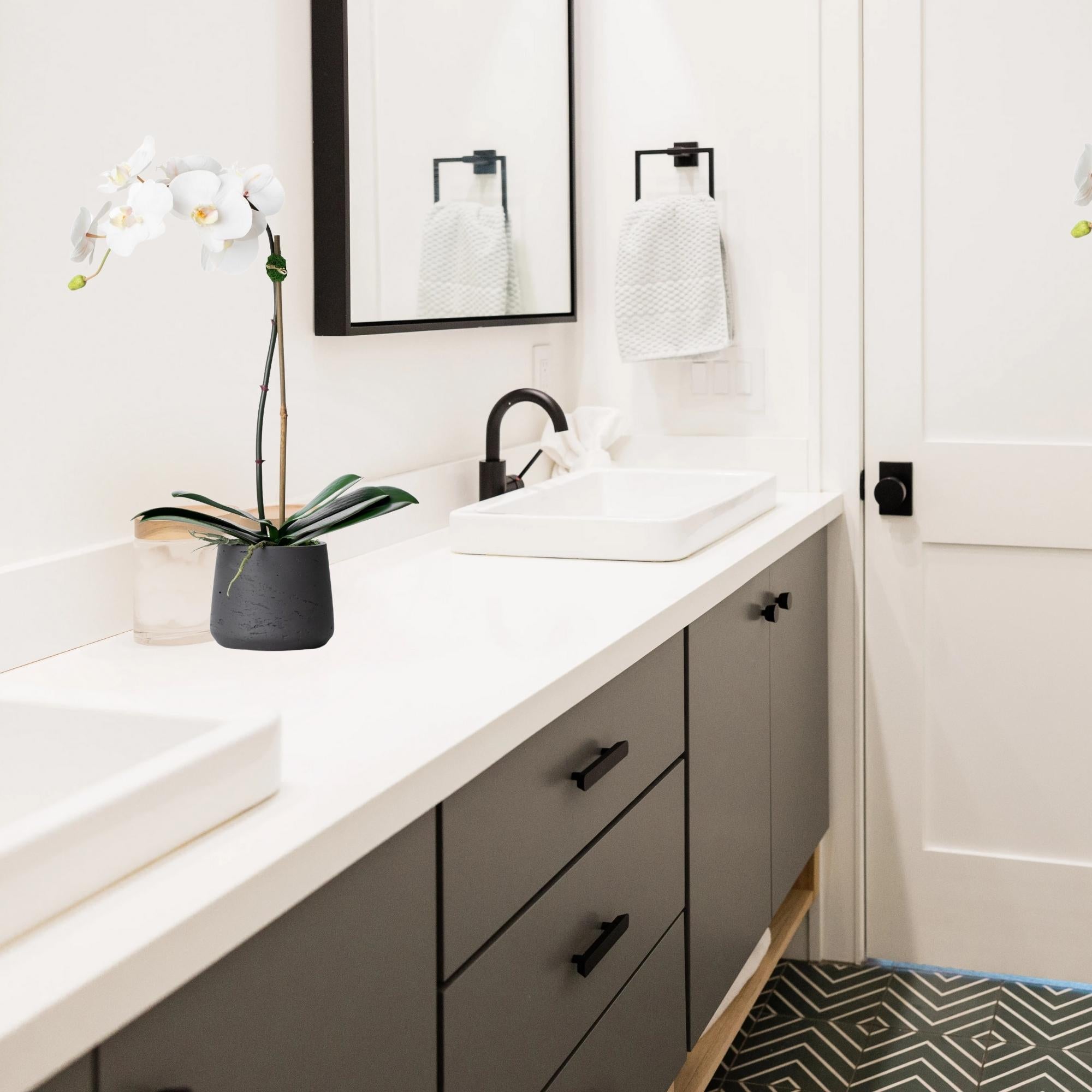 Faux Potted Orchid Plant - White Phalaenopsis Orchid in Black Pot - 21"