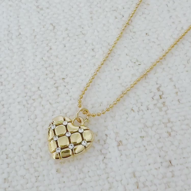 Quilted Luxe Heart Charm Necklace