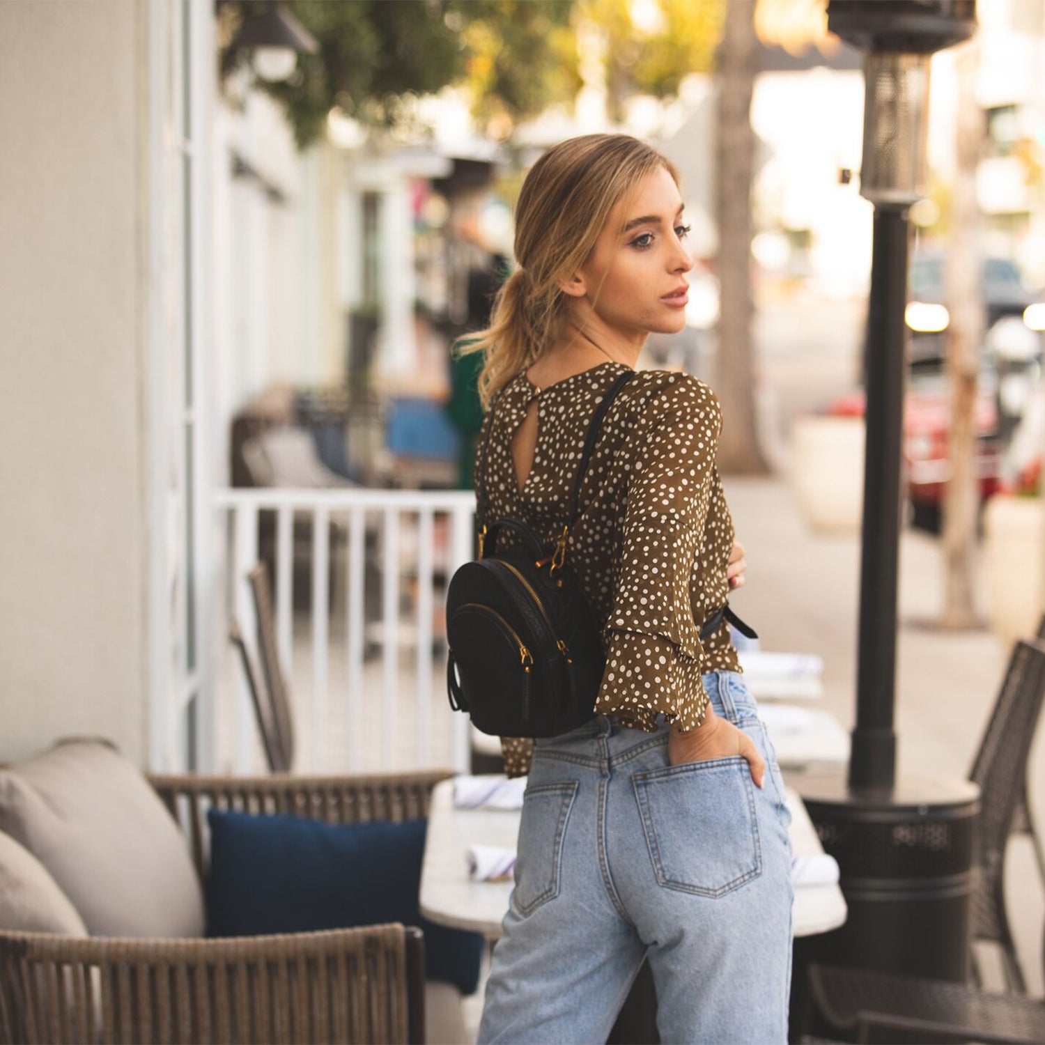 SUSU Small Black Leather Backpack Purse for Women Convertible Crossbody Bag