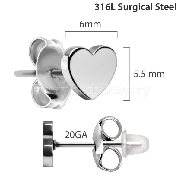 Pair of 316L Stainless Steel Heart Stud Earrings