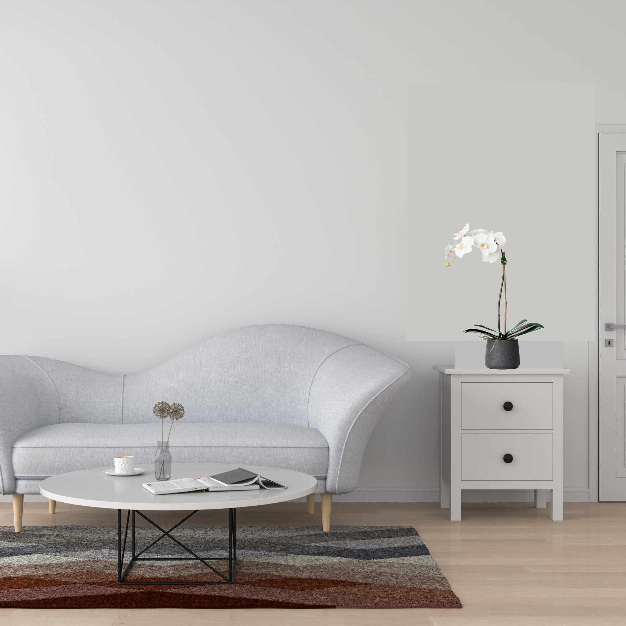 Faux Potted Orchid Plant - White Phalaenopsis Orchid in Black Pot - 21