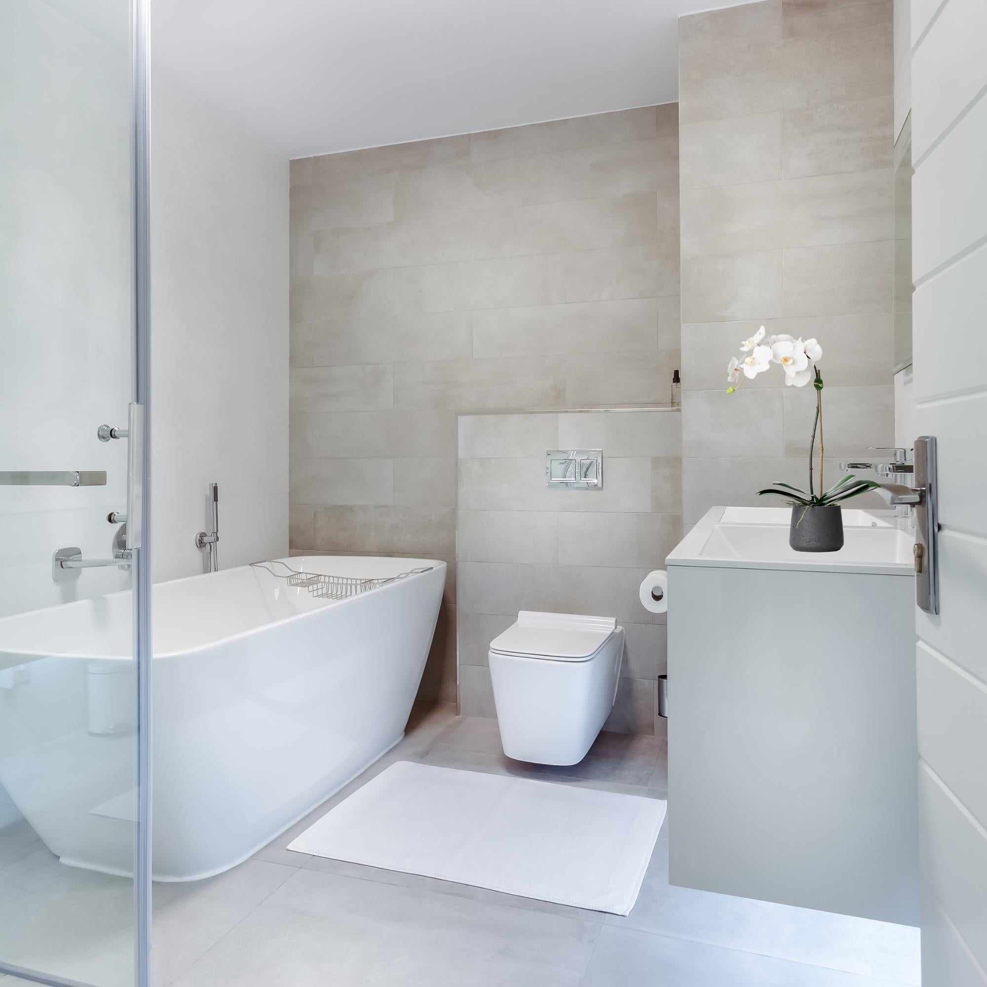 Faux Potted Orchid Plant - White Phalaenopsis Orchid in Black Pot - 21