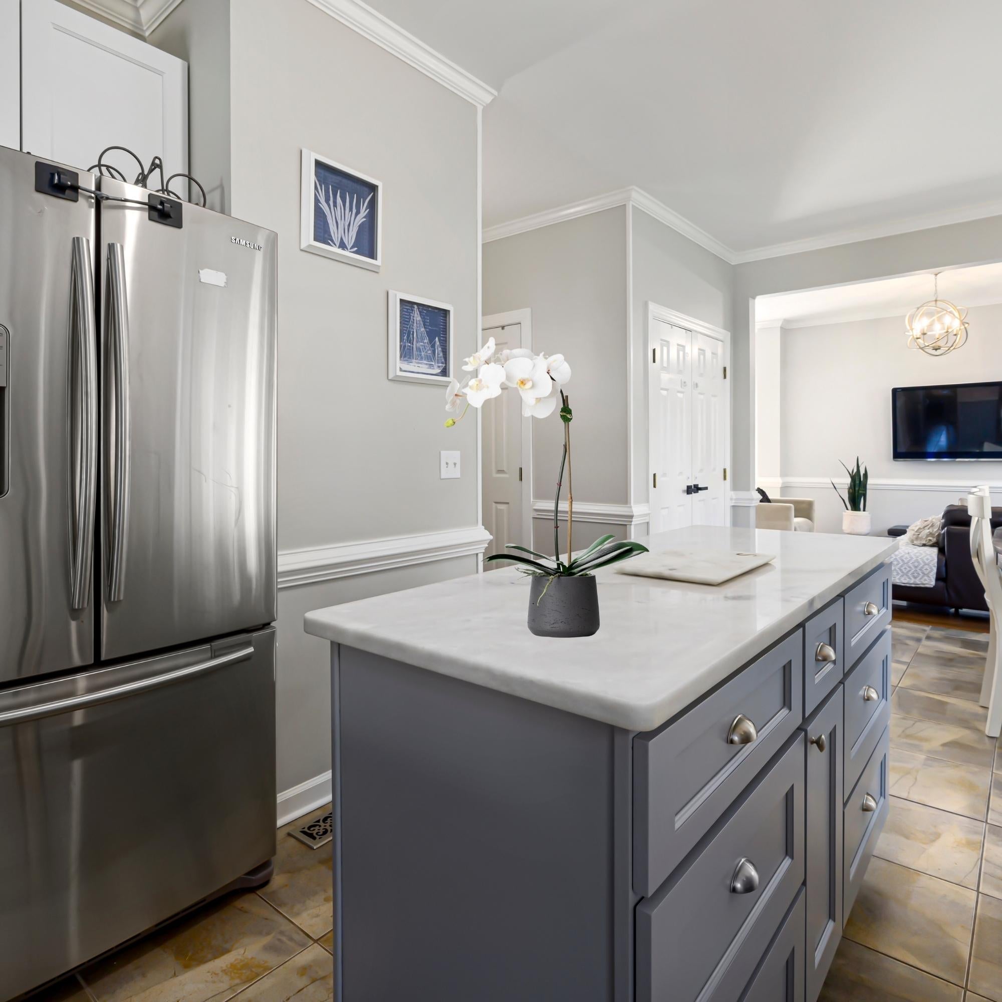 Faux Potted Orchid Plant - White Phalaenopsis Orchid in Black Pot - 21