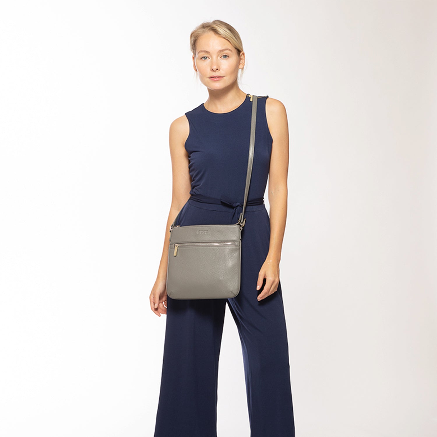 Leather Messenger Bag Grey Leather Crossbody Purse Women's Handbag