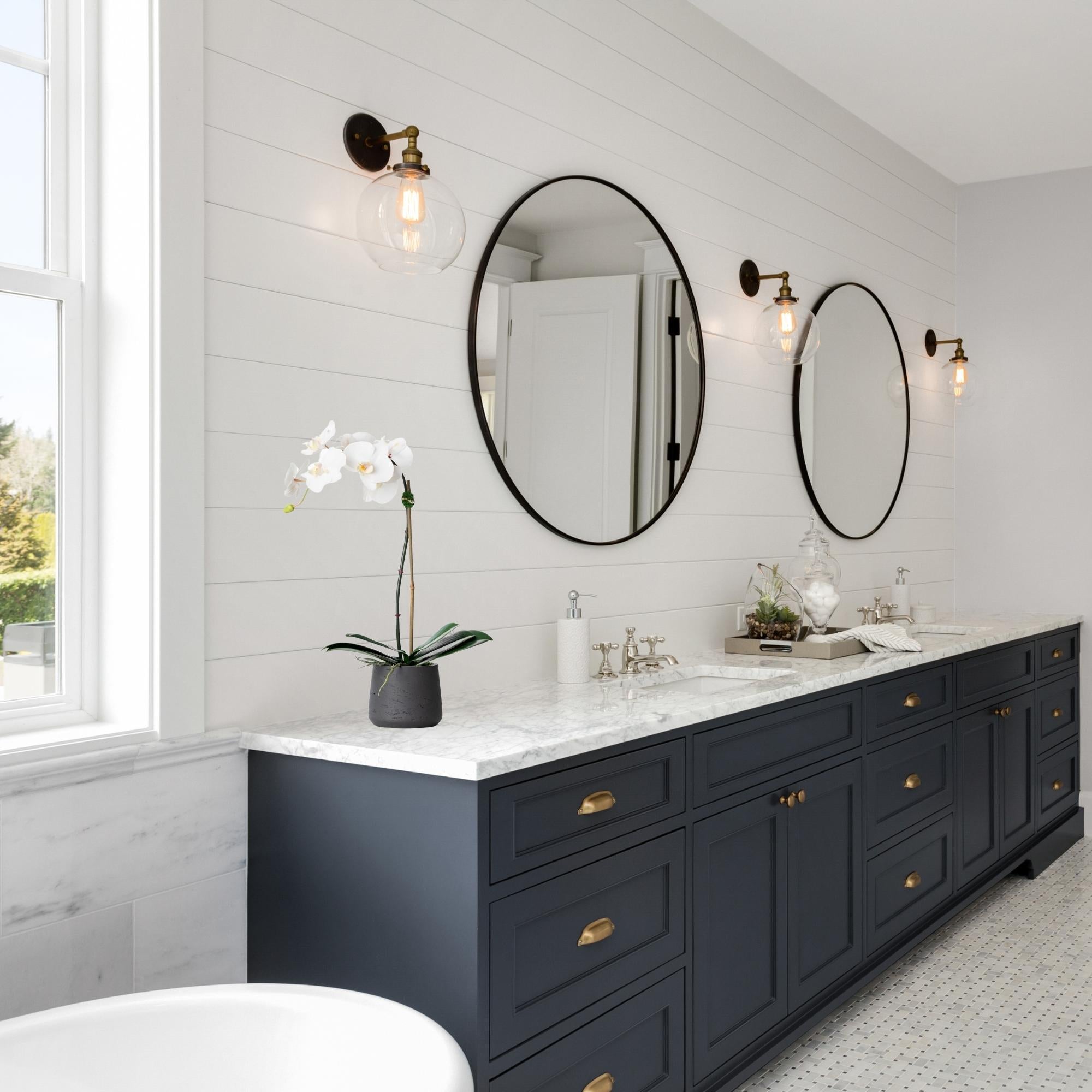 Faux Potted Orchid Plant - White Phalaenopsis Orchid in Black Pot - 21